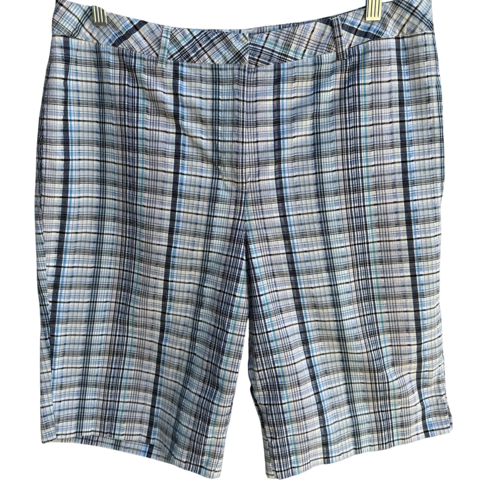 DFA New York Mens Blue White Plaid Preppy Golf Flat Front Cotton Casual Shorts 16