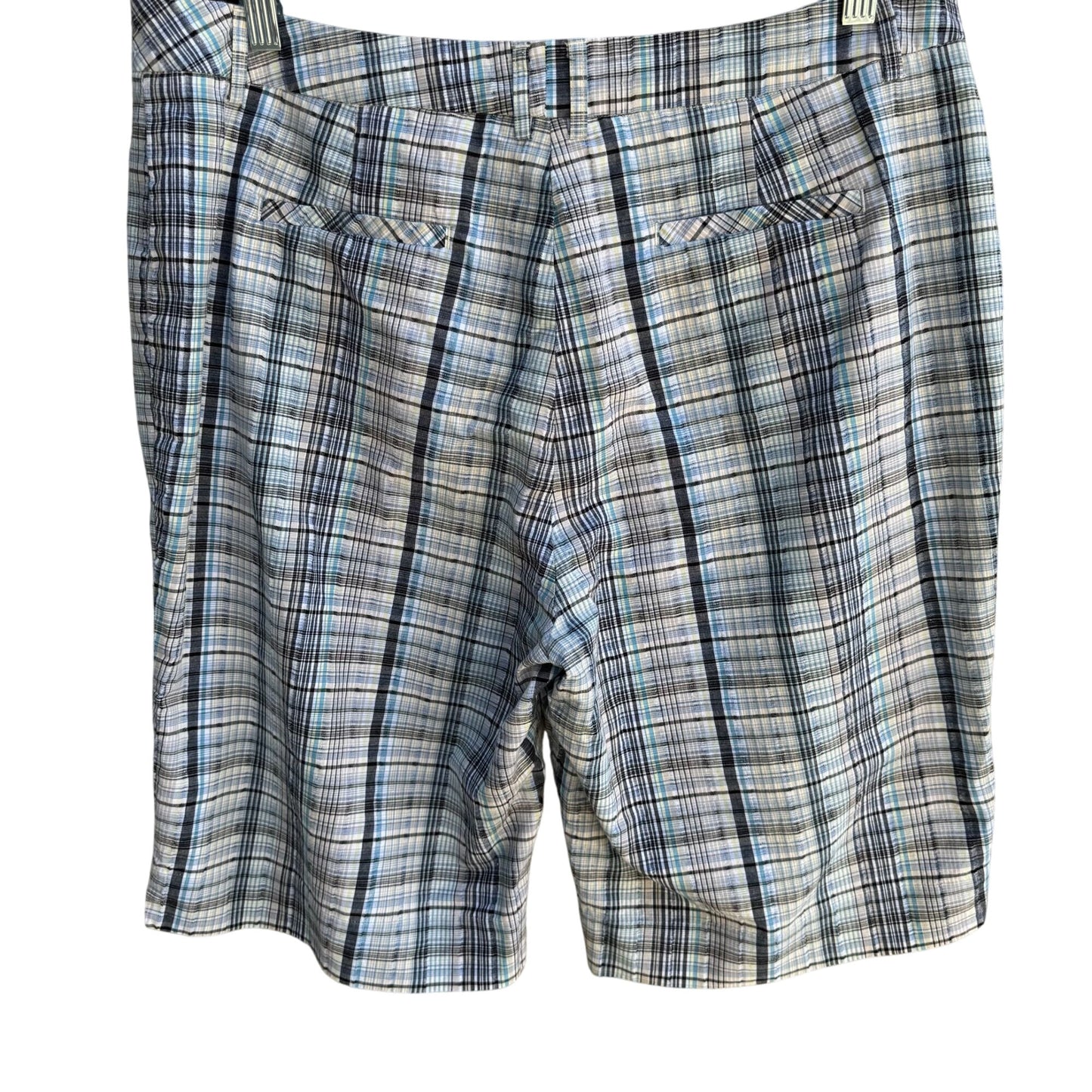 DFA New York Mens Blue White Plaid Preppy Golf Flat Front Cotton Casual Shorts 16
