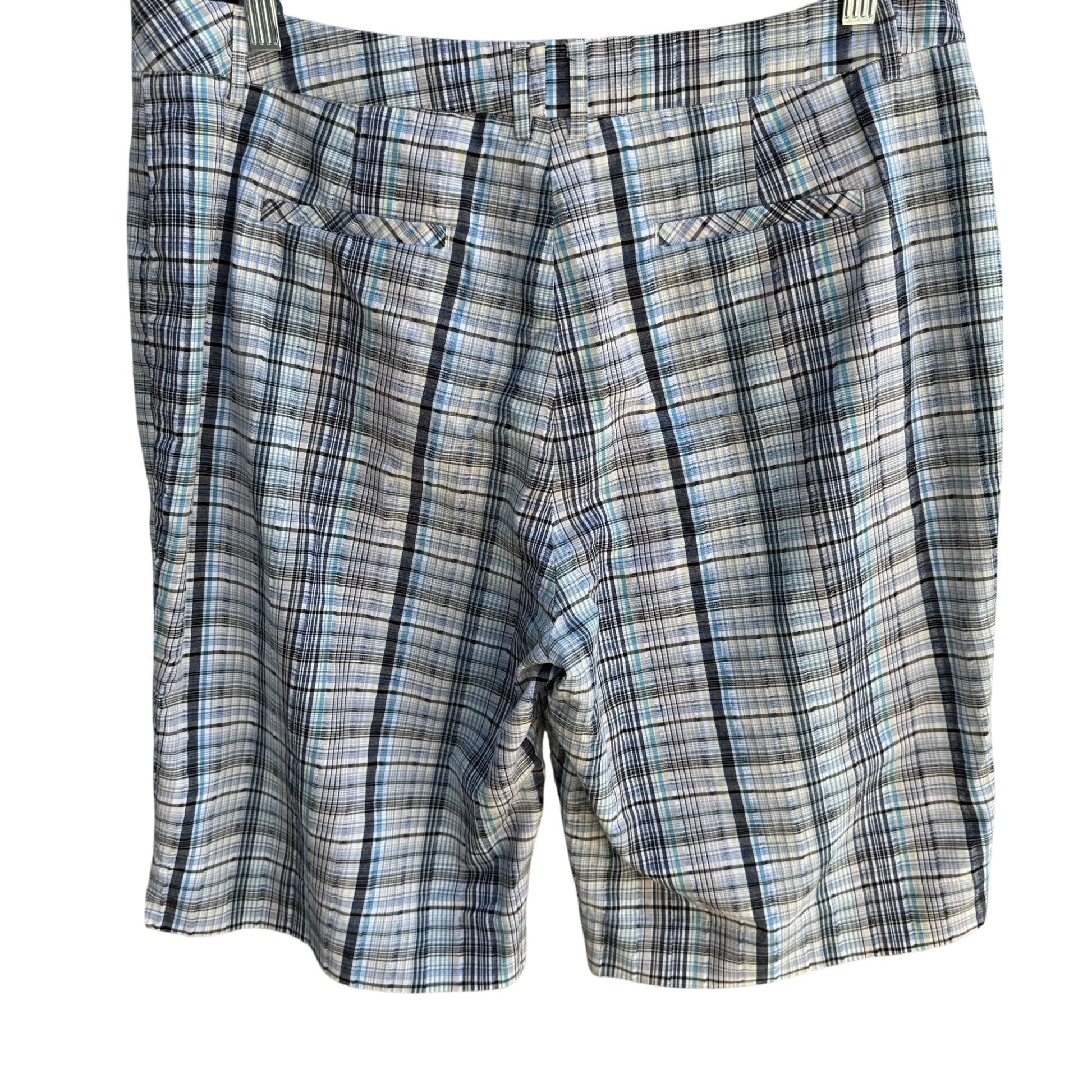 DFA New York Mens Blue White Plaid Preppy Golf Flat Front Cotton Casual Shorts 16