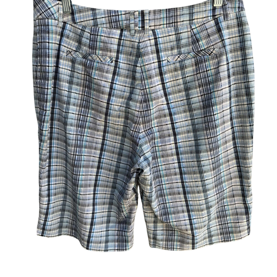 DFA New York Mens Blue White Plaid Preppy Golf Flat Front Cotton Casual Shorts 16