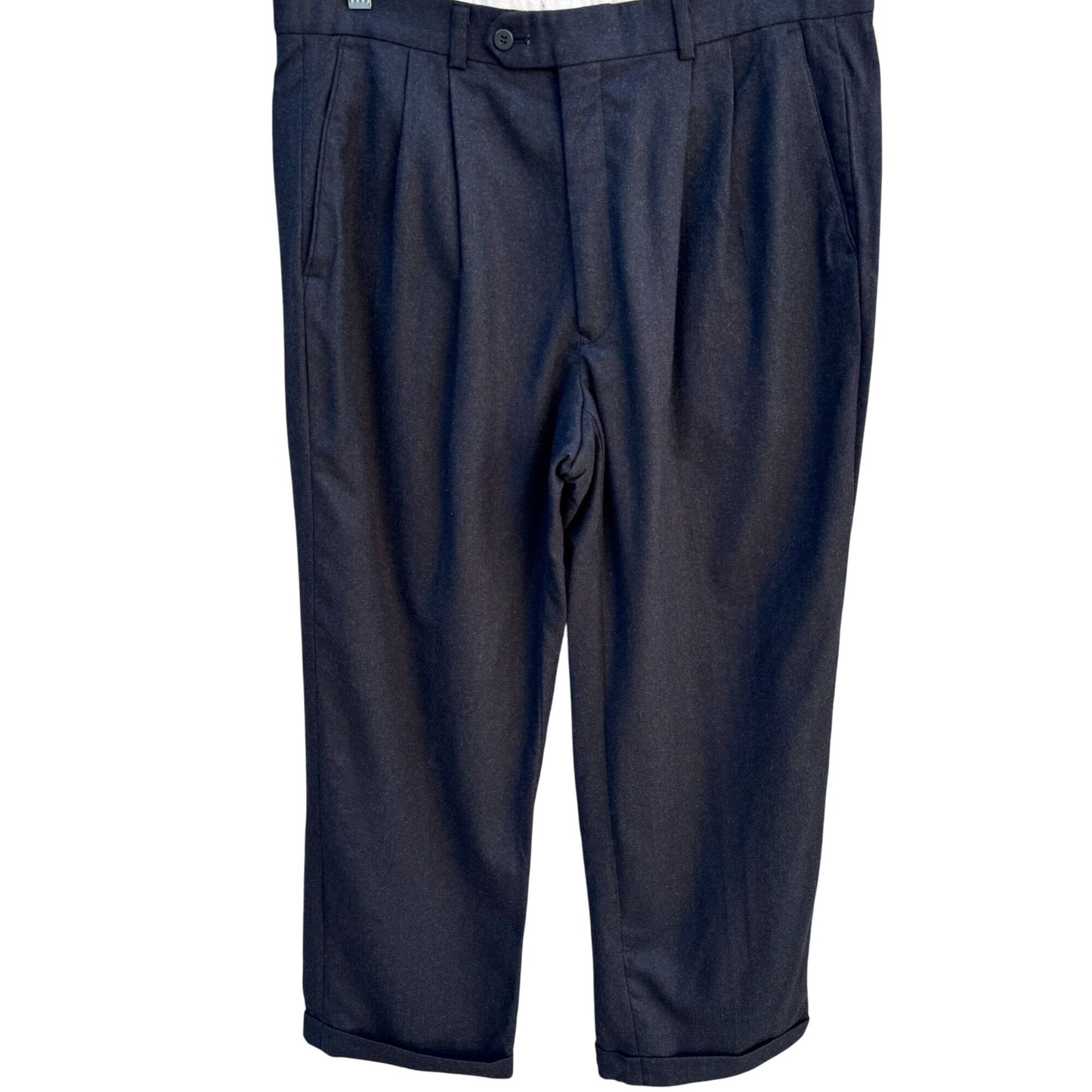 Sequel Louis Raphael Vintage Mens Wool Pleated Cuffed Charcoal Dress Pants 34