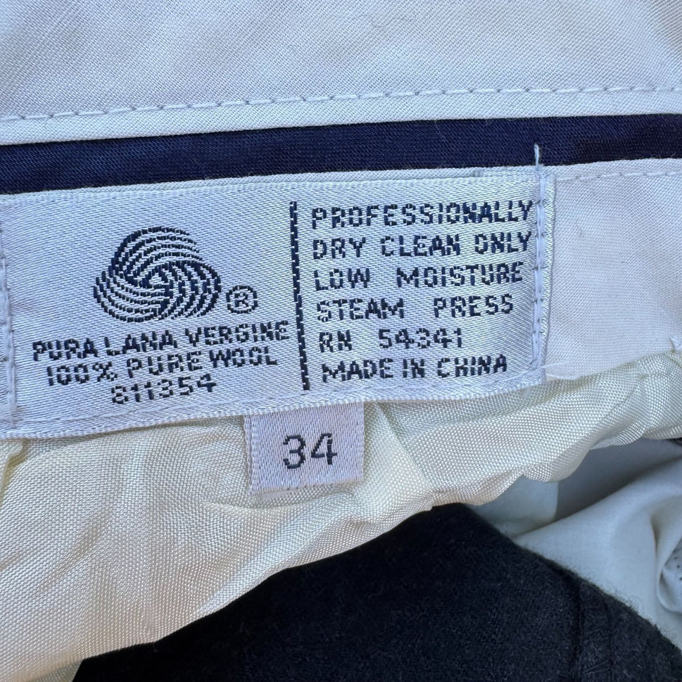 Sequel Louis Raphael Vintage Mens Wool Pleated Cuffed Charcoal Dress Pants 34