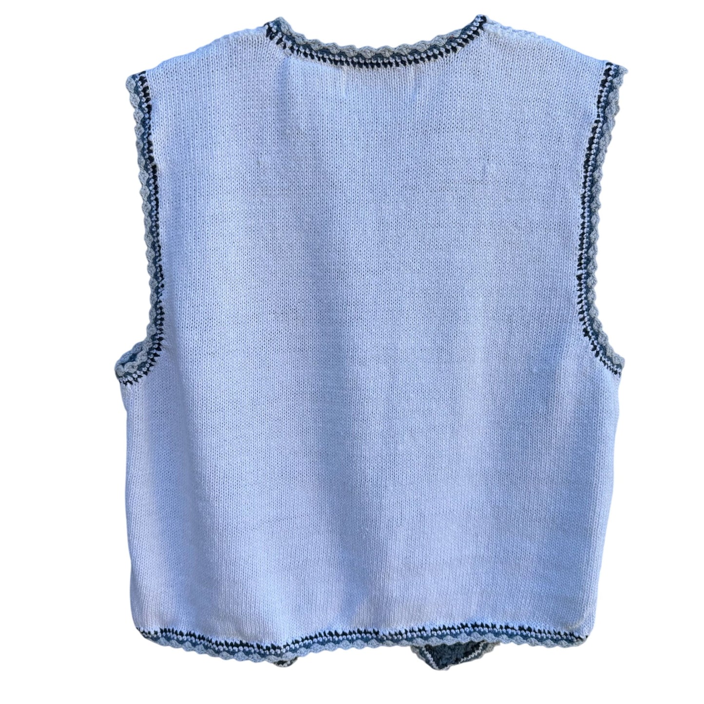 CP Collection Vintage Boho Cottage Crochet Knit White Blue Floral Pattern Vest M