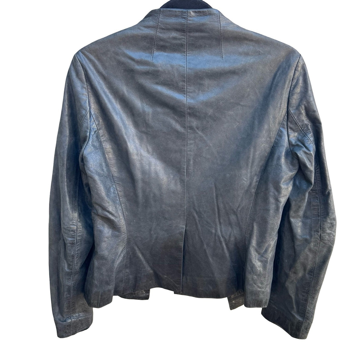 Sheri Bodell Minimalist Edgy Biker Moto Luxe Open Front Leather Jacket Black 6