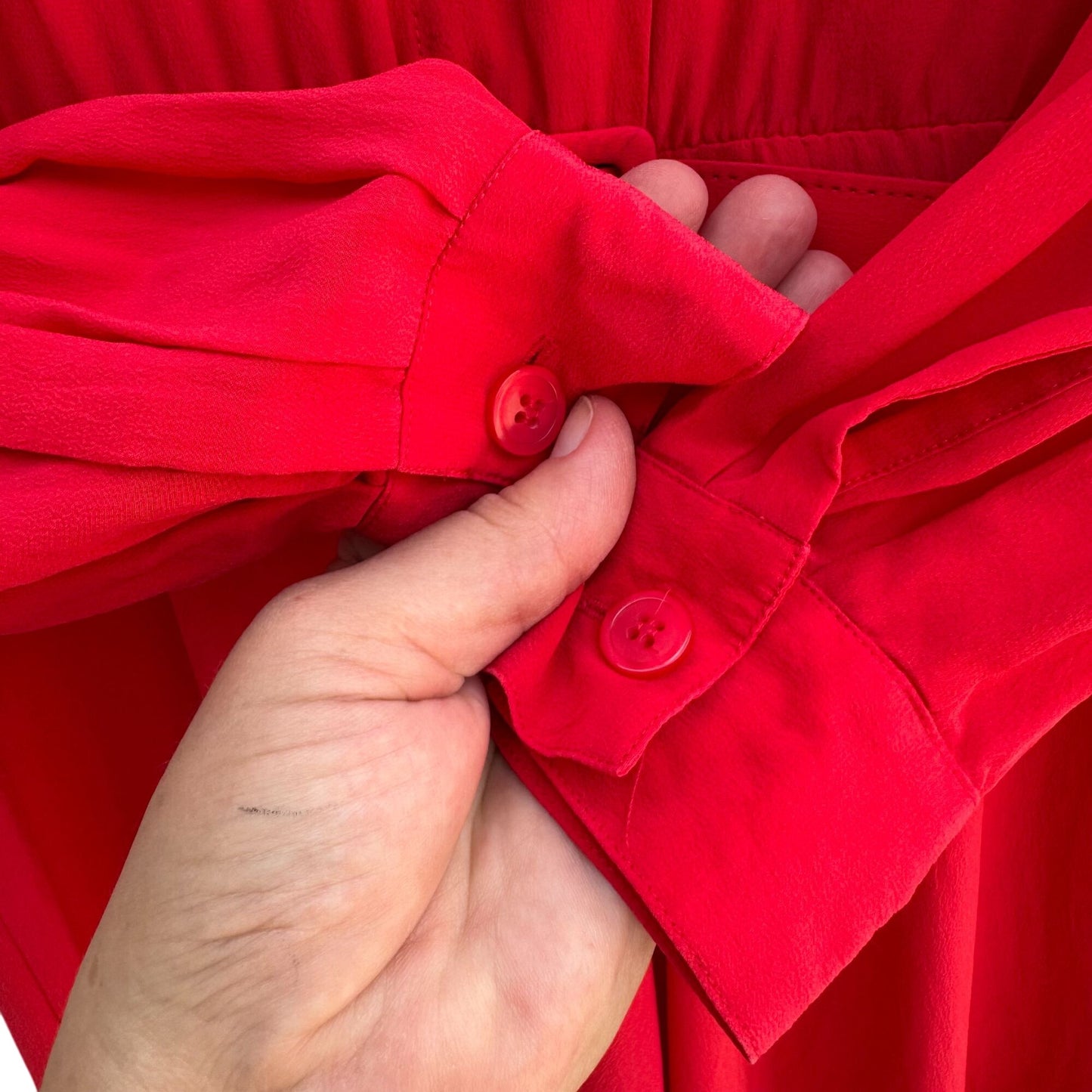 Samantha Stevens Vintage Red Silk Belted Waist Long Sleeve Button Cuffs Dress 4P