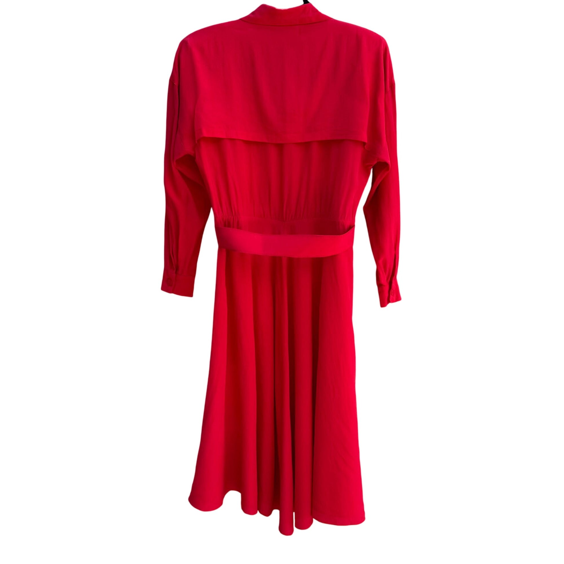 Samantha Stevens Vintage Red Silk Belted Waist Long Sleeve Button Cuffs Dress 4P