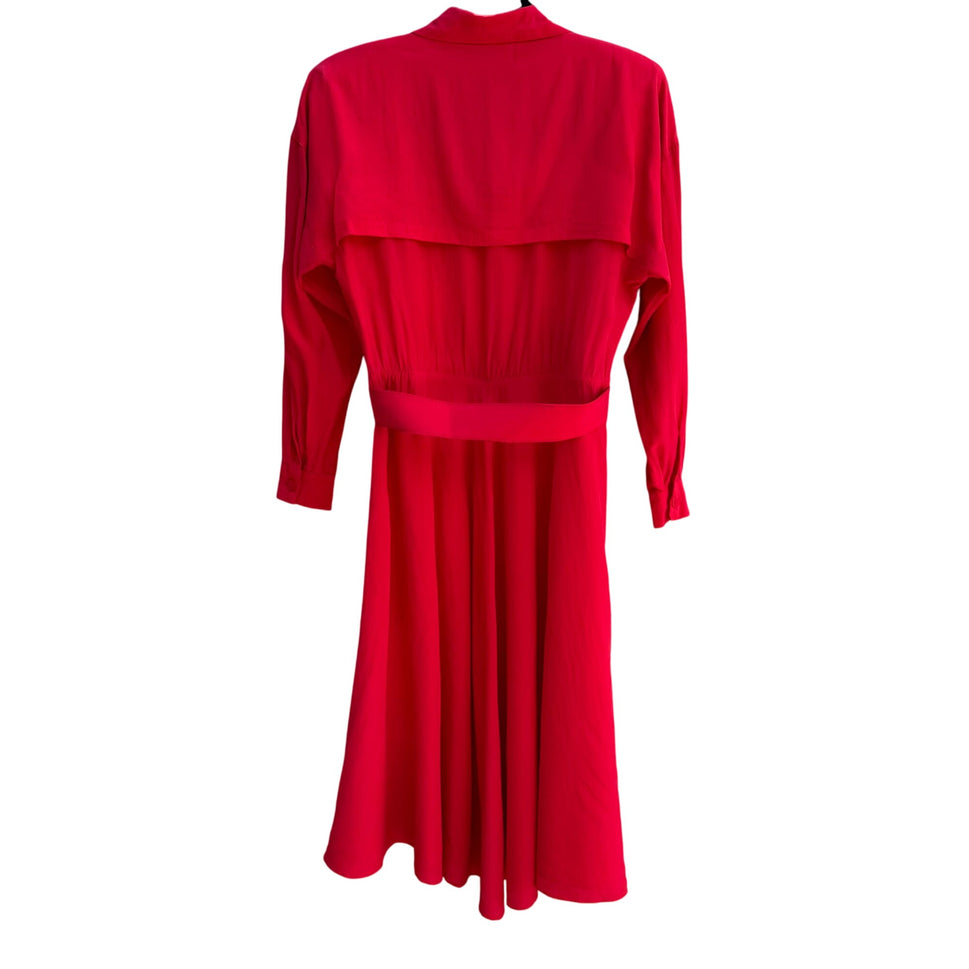 Samantha Stevens Vintage Red Silk Belted Waist Long Sleeve Button Cuffs Dress 4P