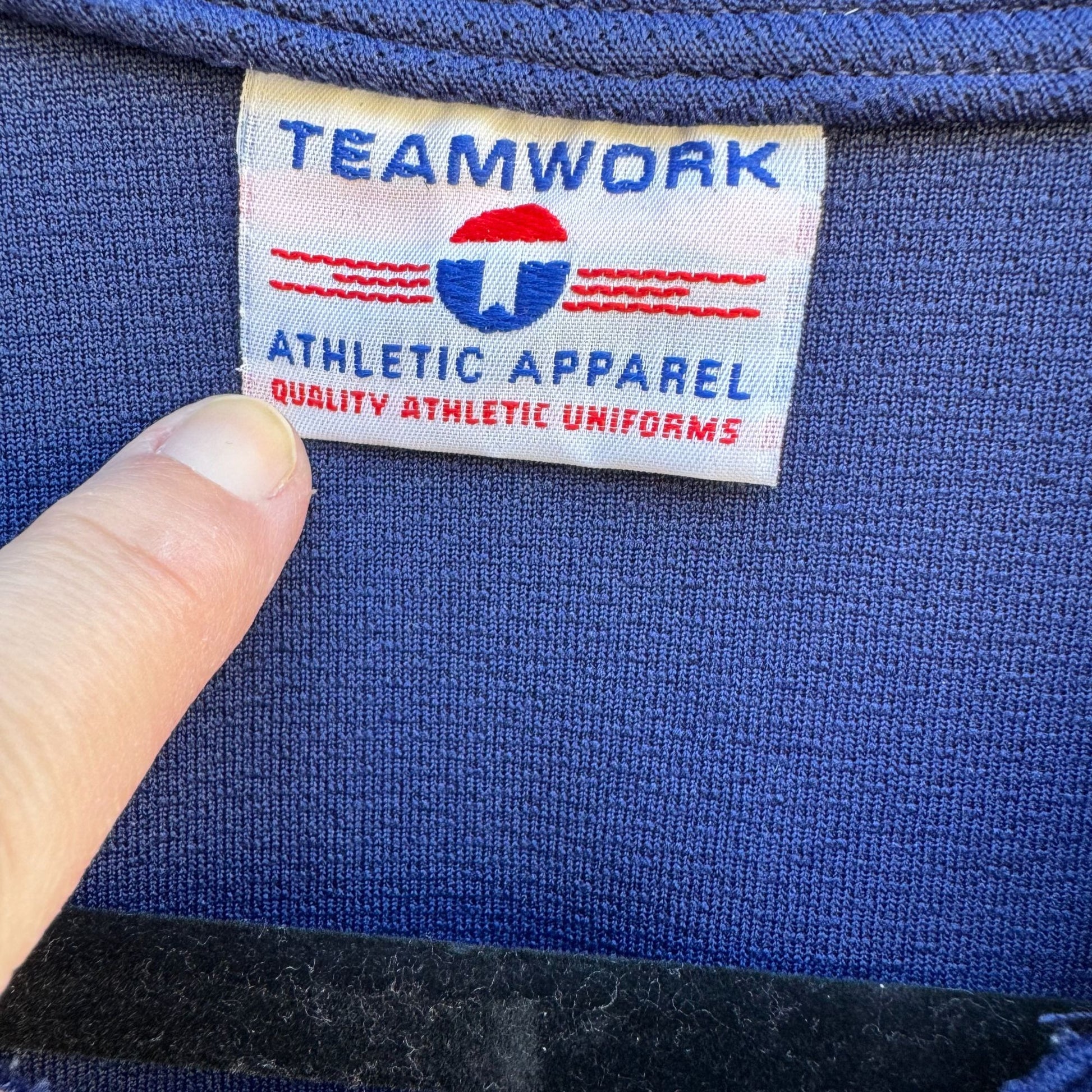 Teamwork Athletic Apparel Vintage Blue Polo Shirt Red White Stripe Collar Sleeve 2XL