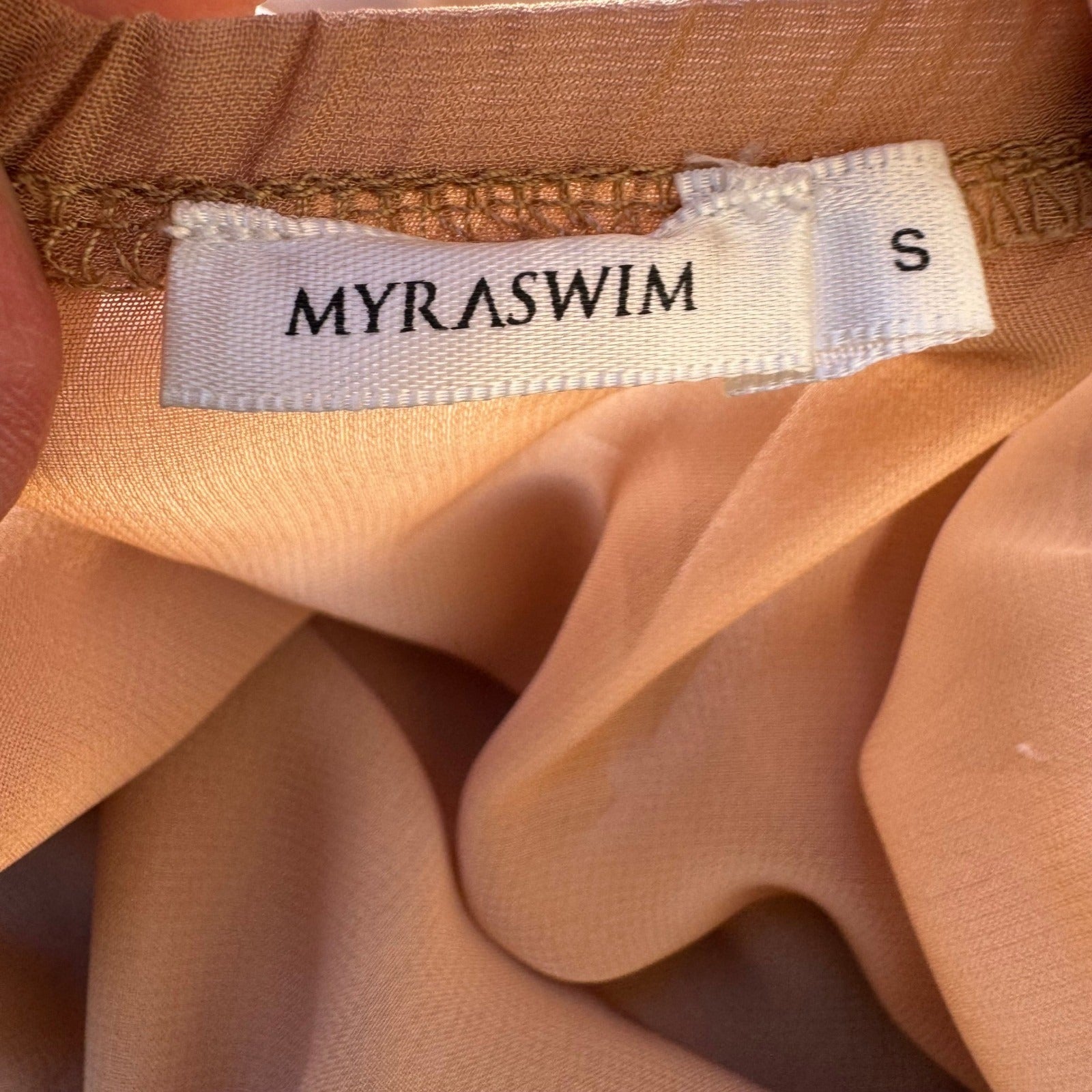 Myra Swim Sheer Resortwear Boho Halter Maxi Dress Beach Coverup Plunge Neck S