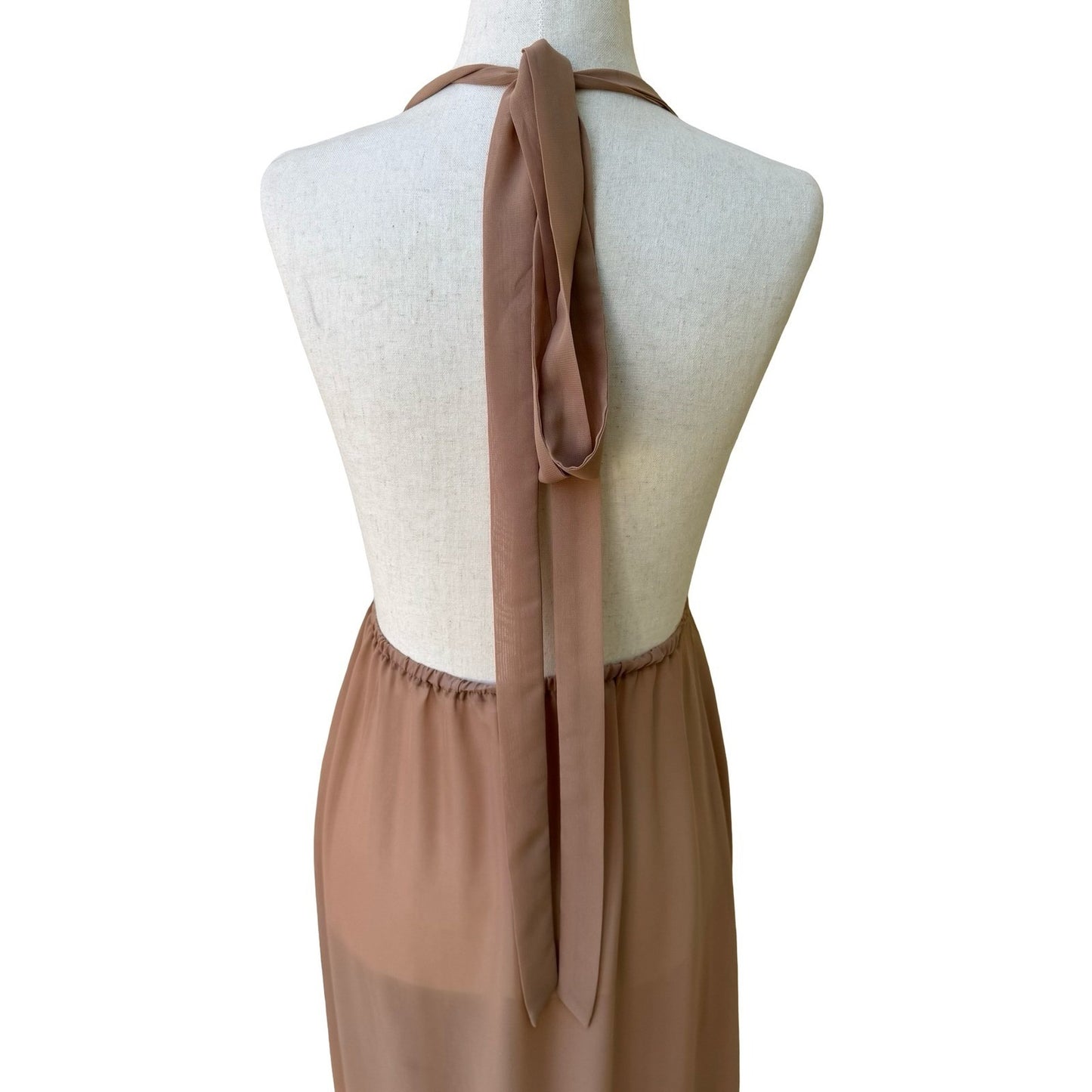 Myra Swim Sheer Resortwear Boho Halter Maxi Dress Beach Coverup Plunge Neck S