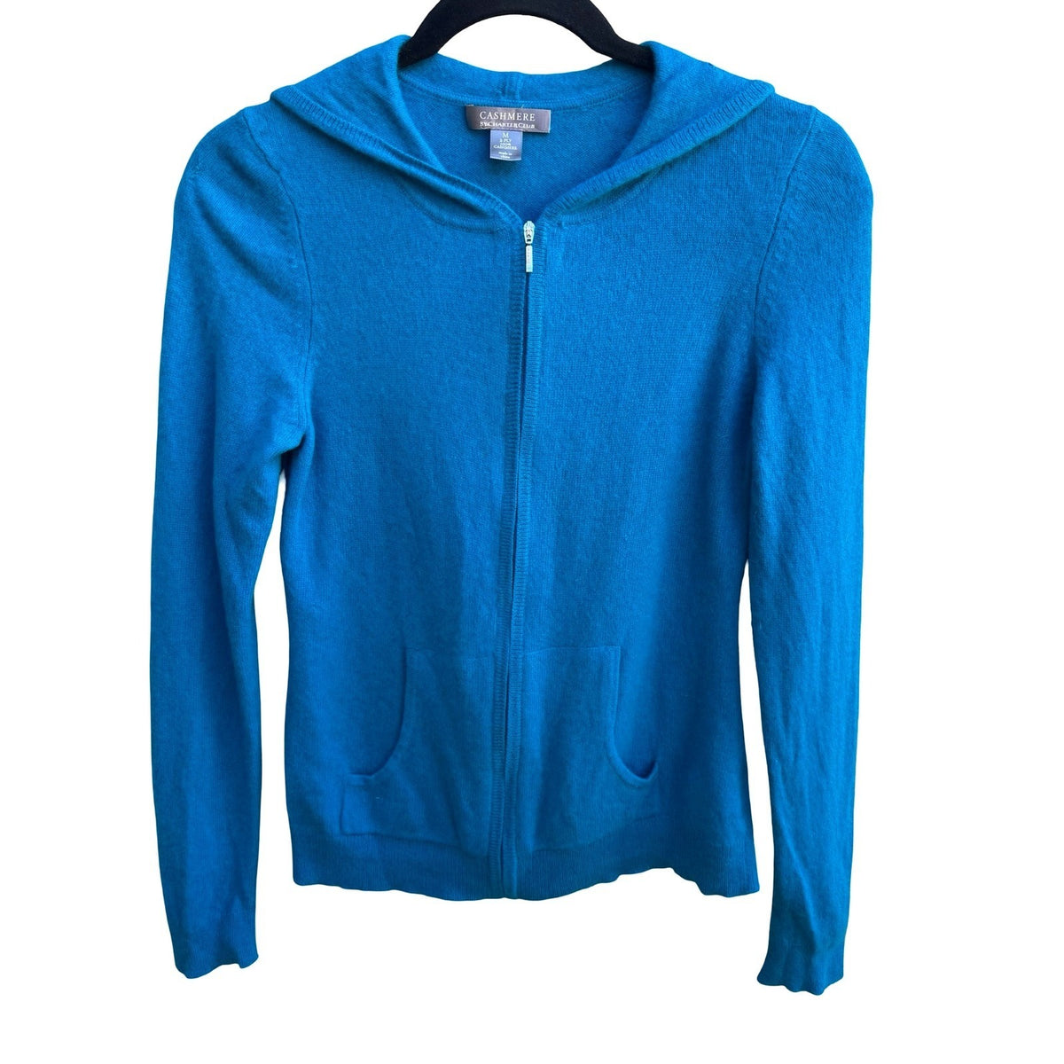 Charter Club 100% Cashmere Quiet Luxury Preppy Zip Hoodie Sweater Turquoise M