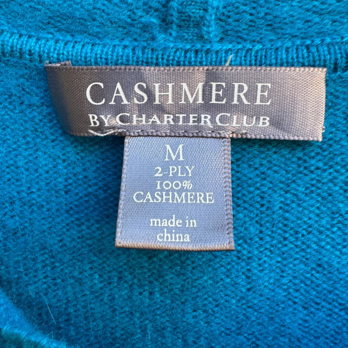 Charter Club 100% Cashmere Quiet Luxury Preppy Zip Hoodie Sweater Turquoise M