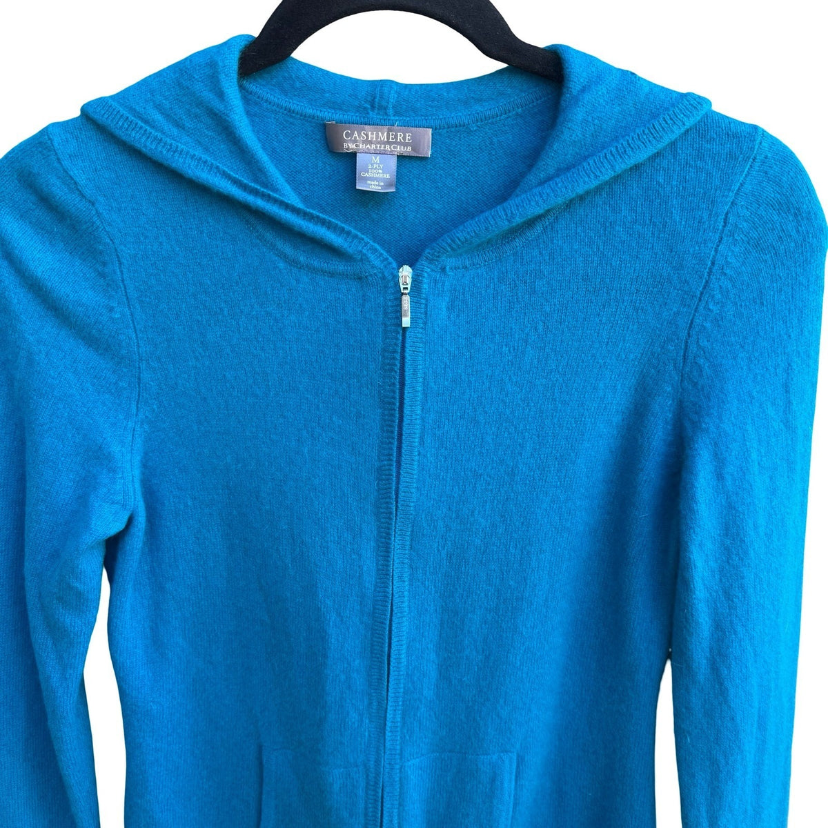 Charter Club 100% Cashmere Quiet Luxury Preppy Zip Hoodie Sweater Turquoise M