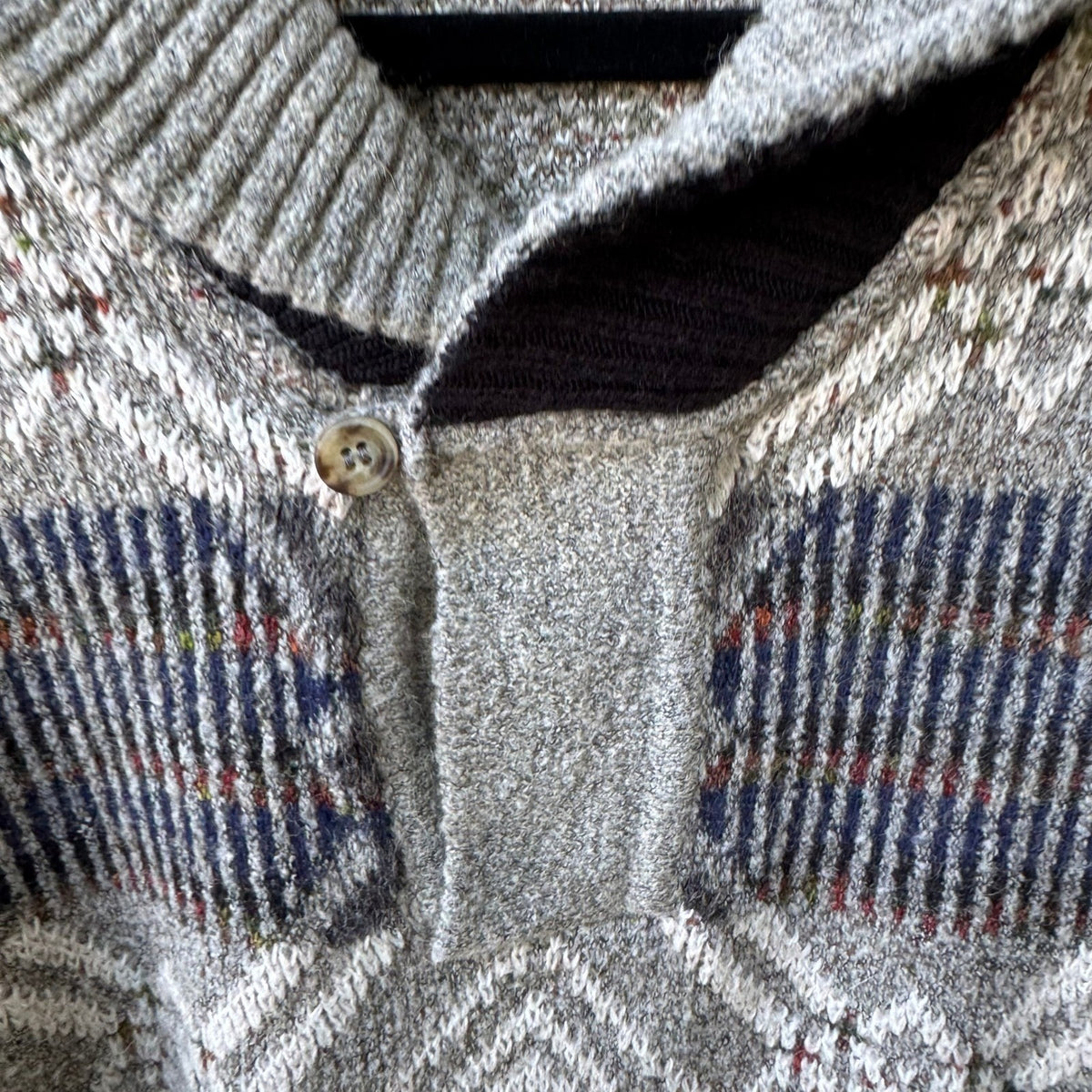 Fischer Vintage 90s Geometric Shawl Neck Oversized Knit Grandpa Sweater Mens