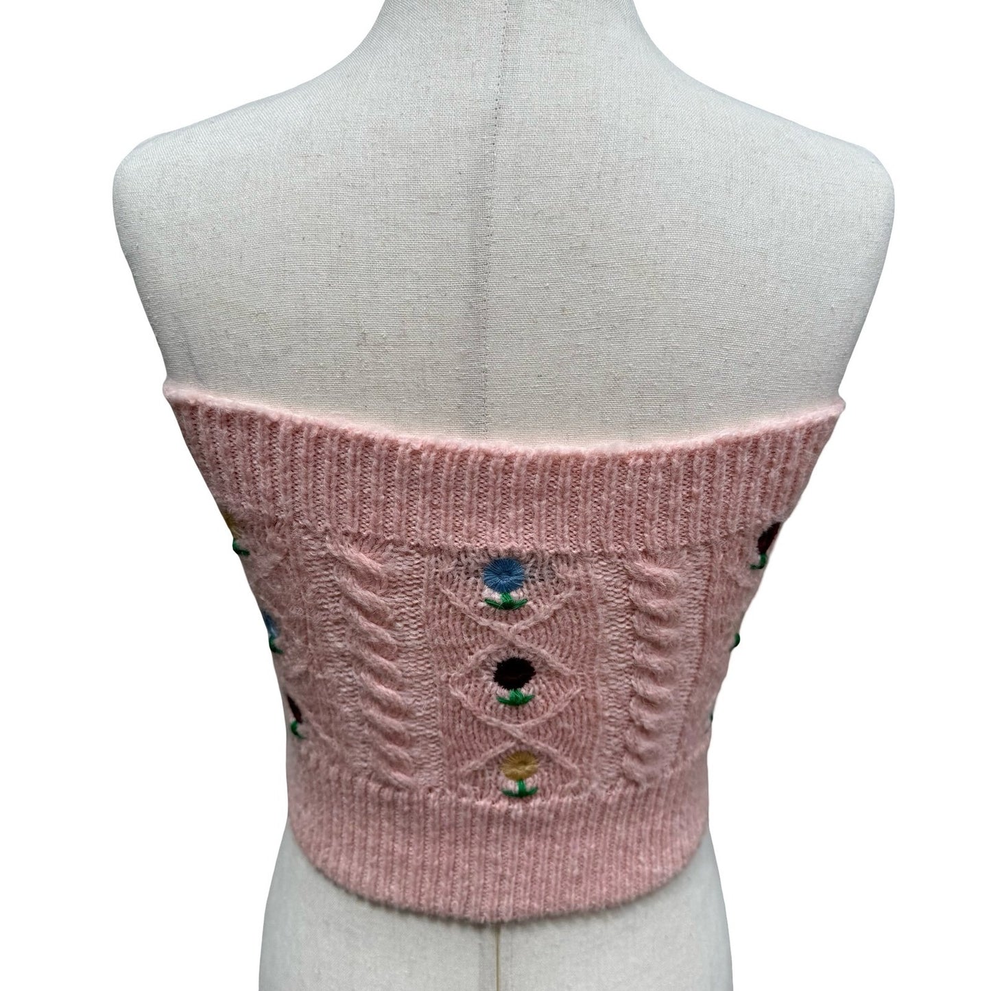 Zara Coquette Cottagecore Cable Knit Floral Embroidered Bolero Arm Warmer Top S