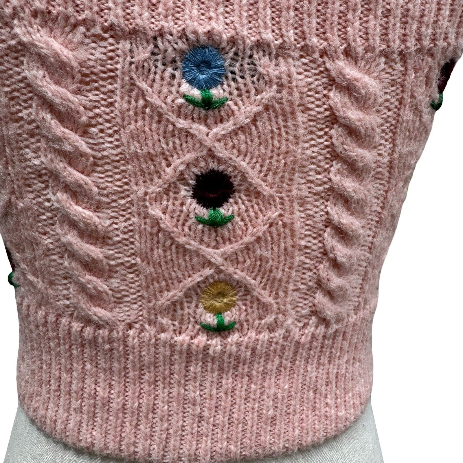Zara Coquette Cottagecore Cable Knit Floral Embroidered Bolero Arm Warmer Top S