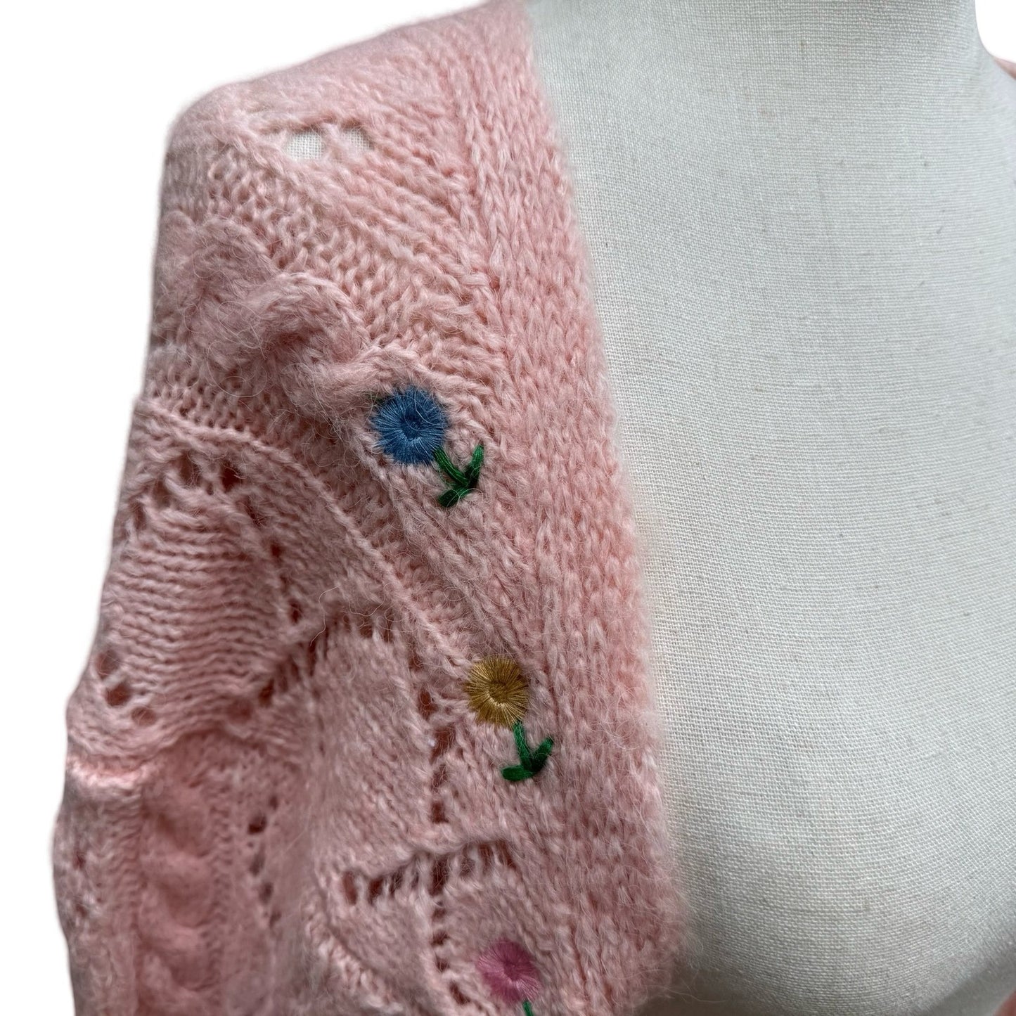 Zara Coquette Cottagecore Cable Knit Floral Embroidered Bolero Arm Warmer Top S