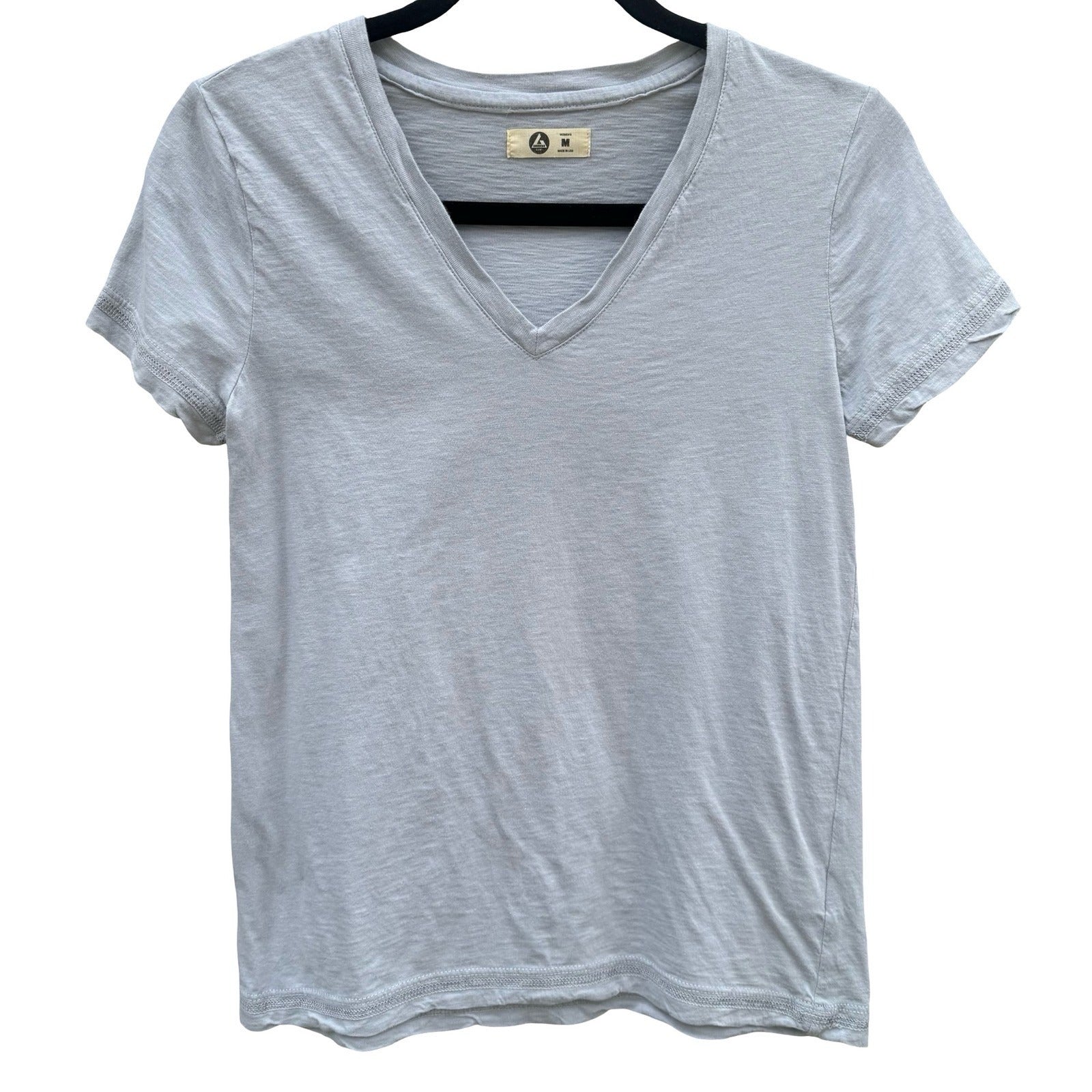 American Giant Womens Gray Supima Cotton V-Neck Short Sleeve T-Shirt Size M USA