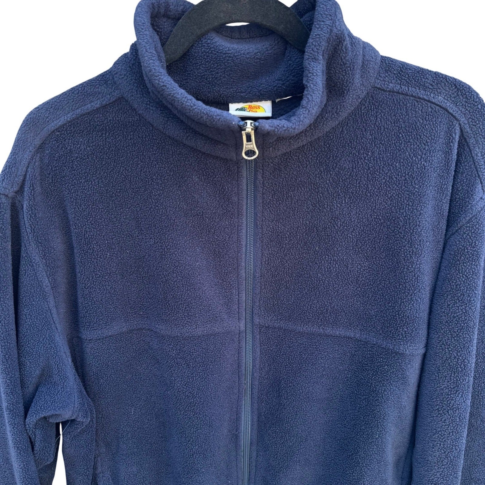 Bass Pro Shops Mens Navy Blue Full Zip Fleece Jacket Outdoor Hiking Size Large