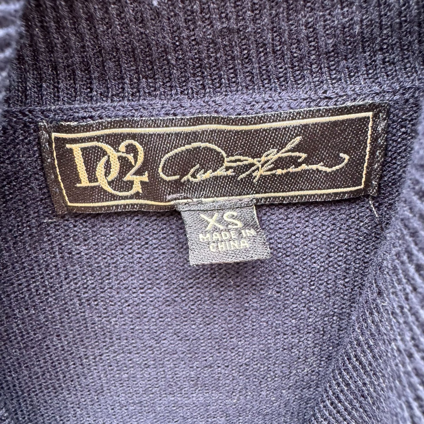 DG 2 Diane Gilman Navy Flowy Chiffon Back Knit Turtleneck Long Sleeve Sweater XS