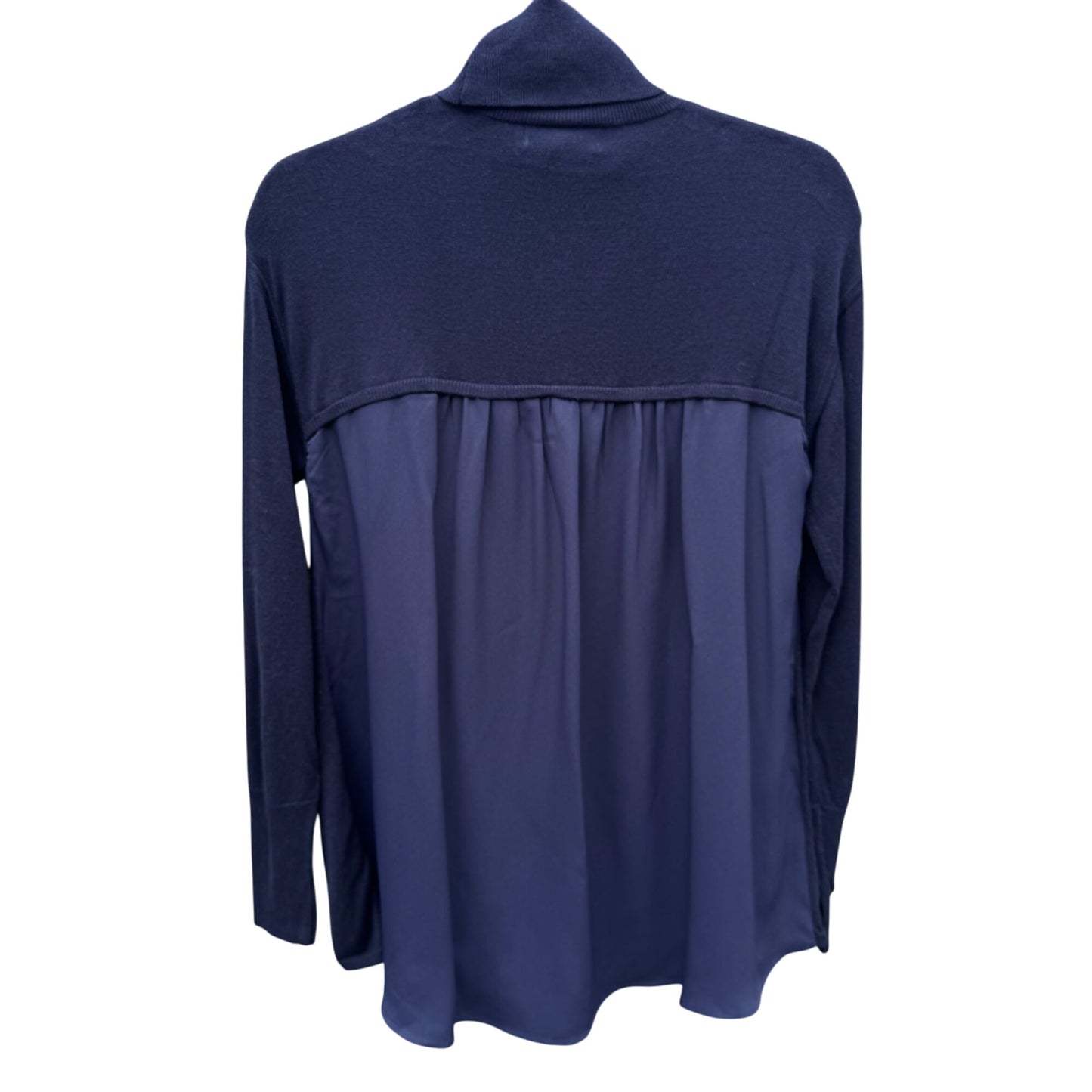 DG 2 Diane Gilman Navy Flowy Chiffon Back Knit Turtleneck Long Sleeve Sweater XS