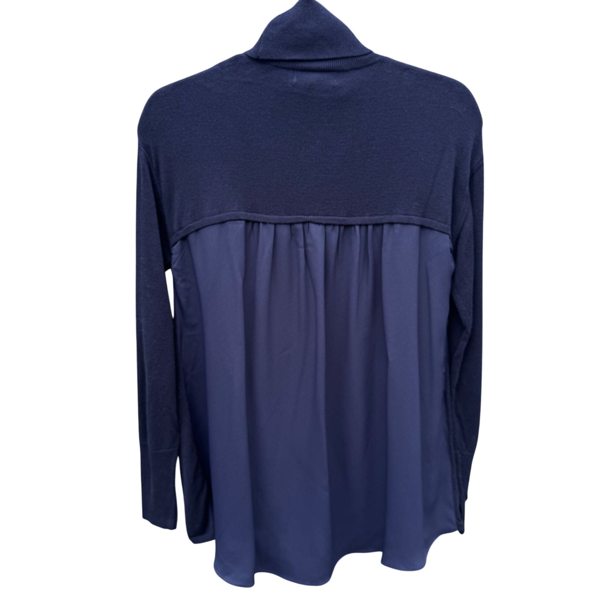 DG 2 Diane Gilman Navy Flowy Chiffon Back Knit Turtleneck Long Sleeve Sweater XS