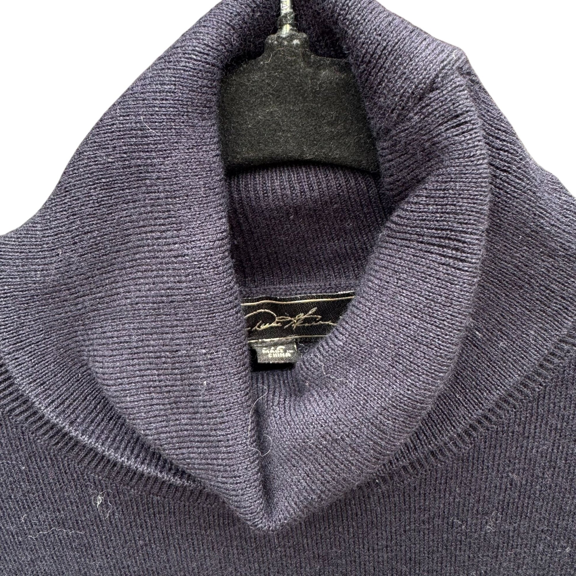 DG 2 Diane Gilman Navy Flowy Chiffon Back Knit Turtleneck Long Sleeve Sweater XS