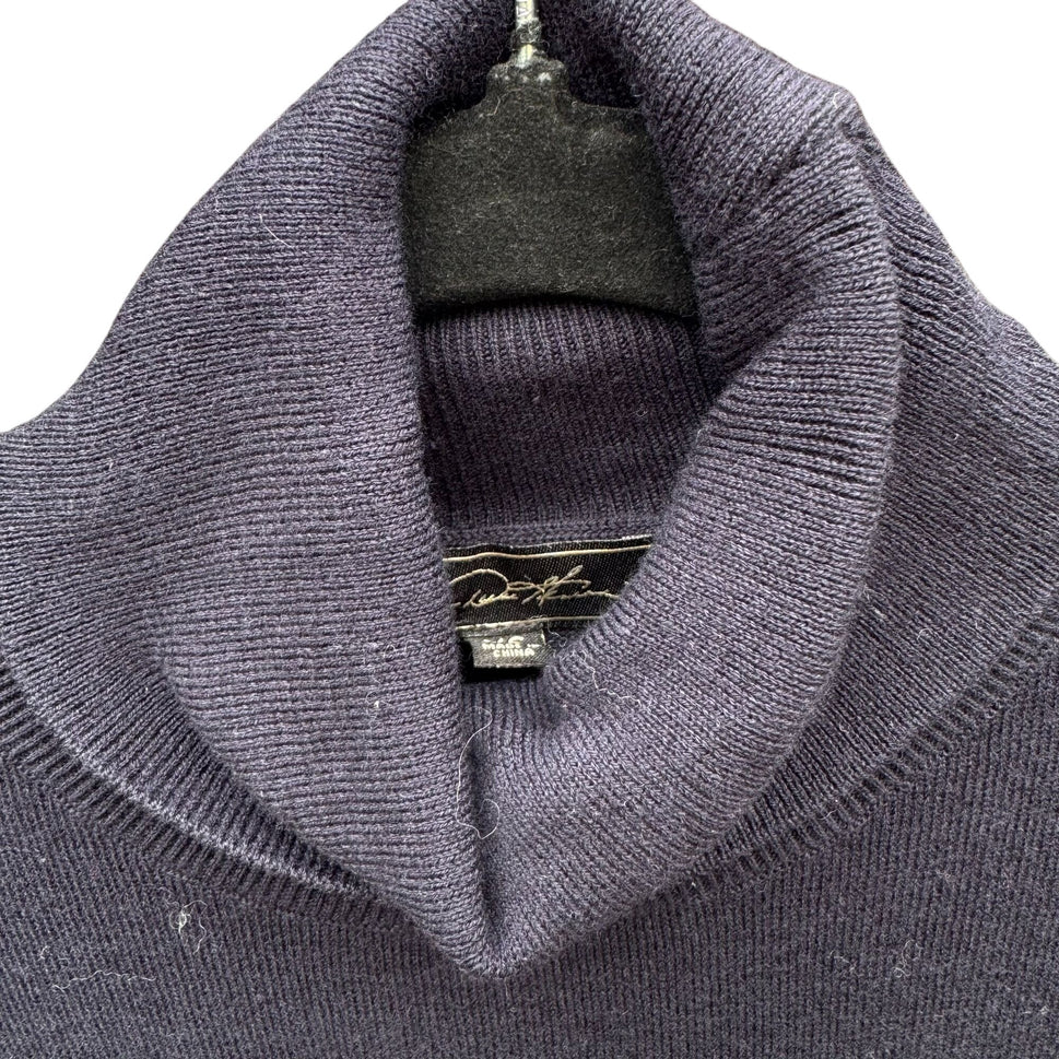DG 2 Diane Gilman Navy Flowy Chiffon Back Knit Turtleneck Long Sleeve Sweater XS