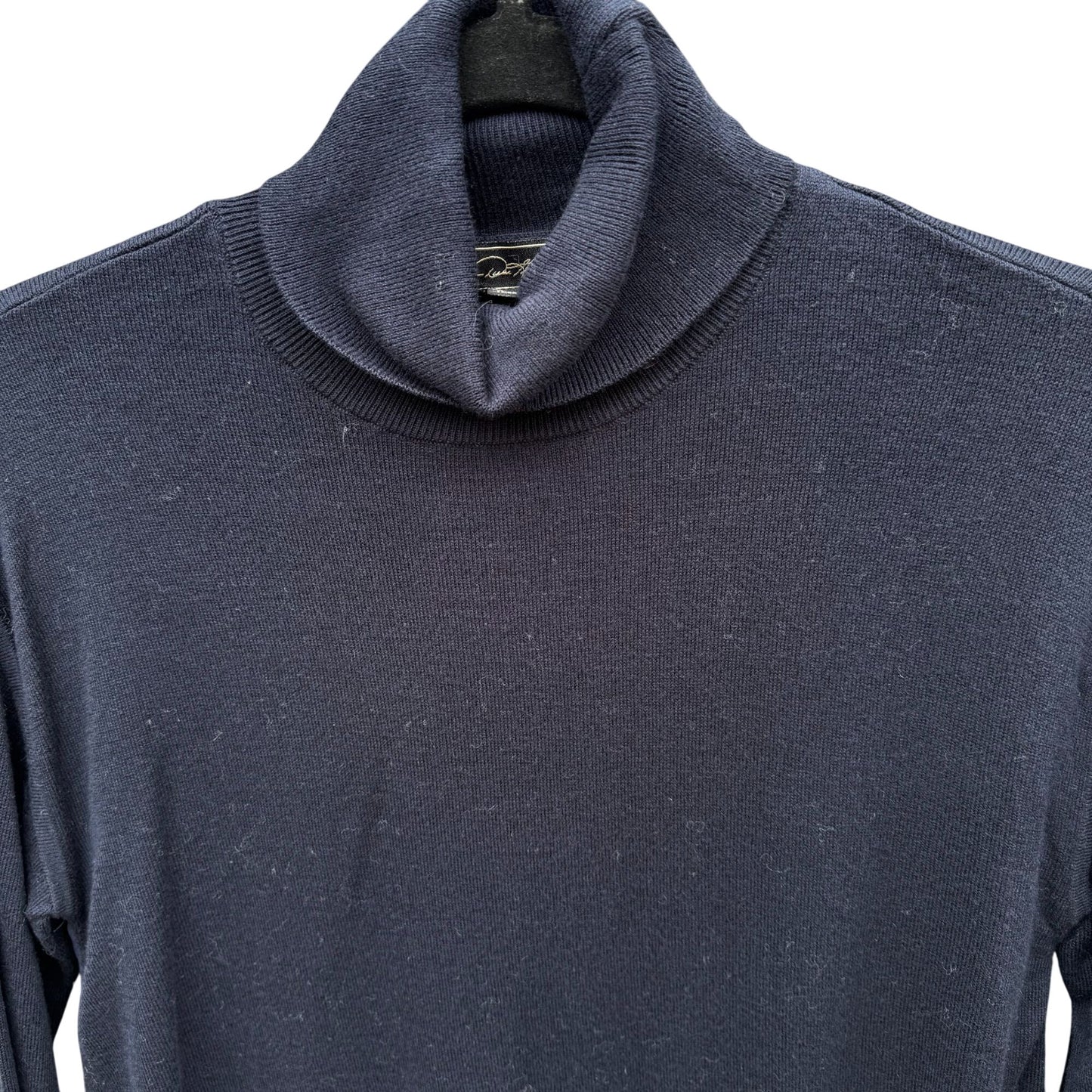 DG 2 Diane Gilman Navy Flowy Chiffon Back Knit Turtleneck Long Sleeve Sweater XS