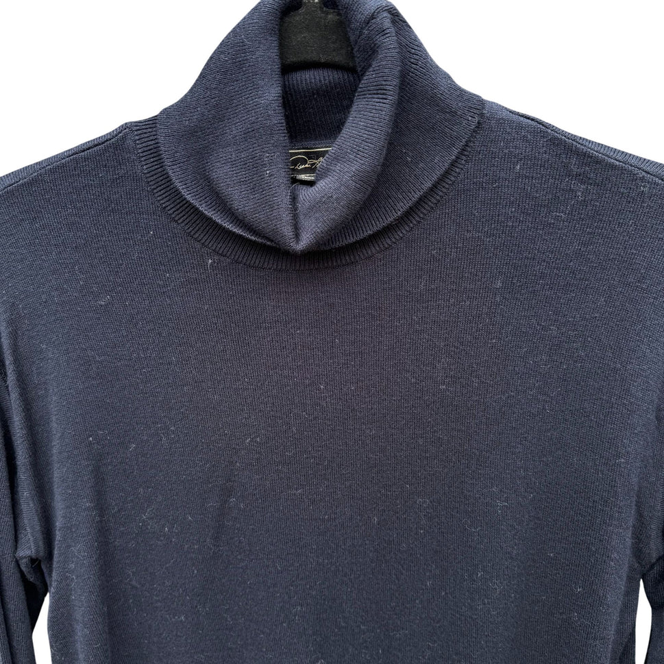 DG 2 Diane Gilman Navy Flowy Chiffon Back Knit Turtleneck Long Sleeve Sweater XS