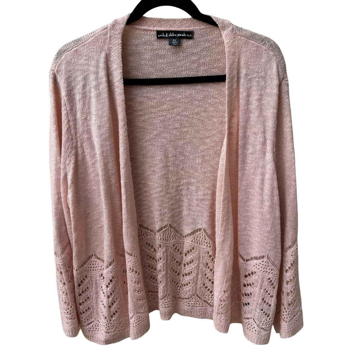 United States Sweaters Boho Crochet Pointelle Open Front Cardigan Pastel XL NEW