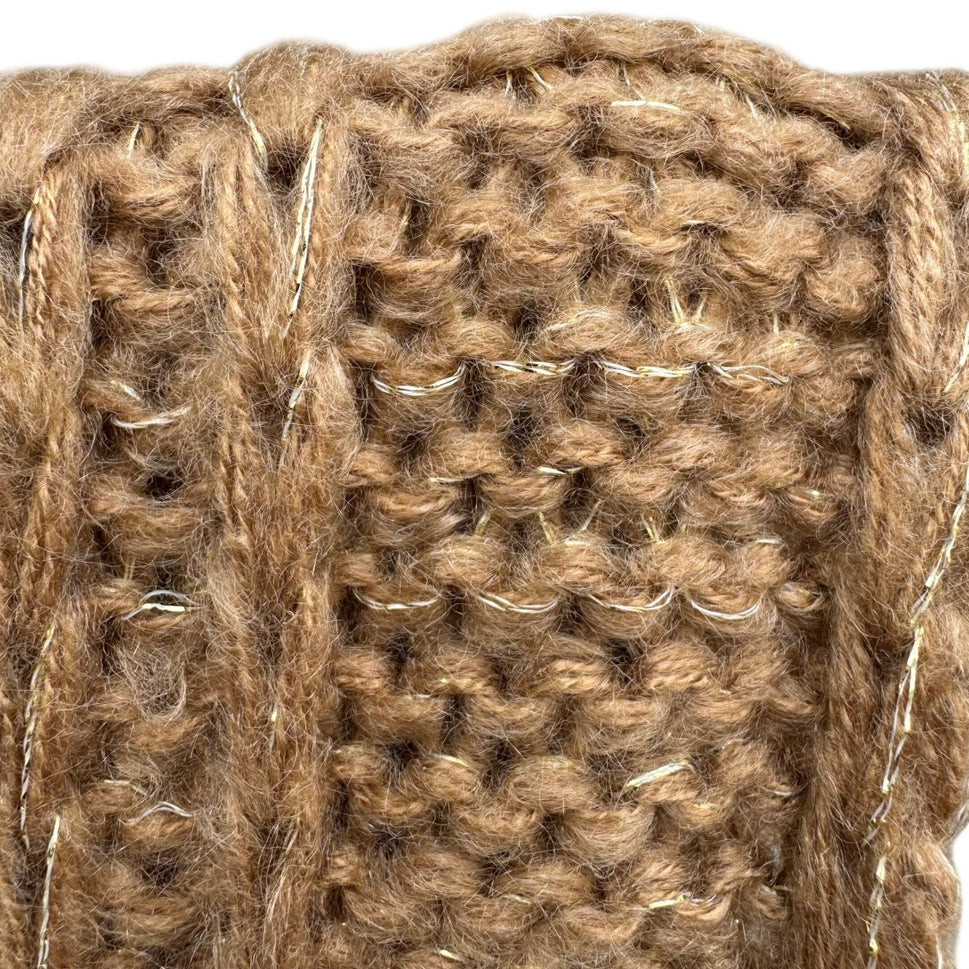 Isaac Mizrahi Womens Camel Gold Metallic Chunky Ribbed Knit Infinity Scarf OS