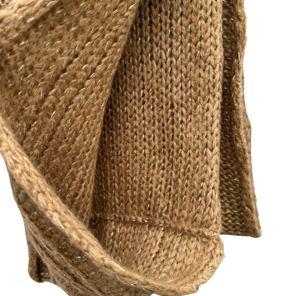 Isaac Mizrahi Womens Camel Gold Metallic Chunky Ribbed Knit Infinity Scarf OS