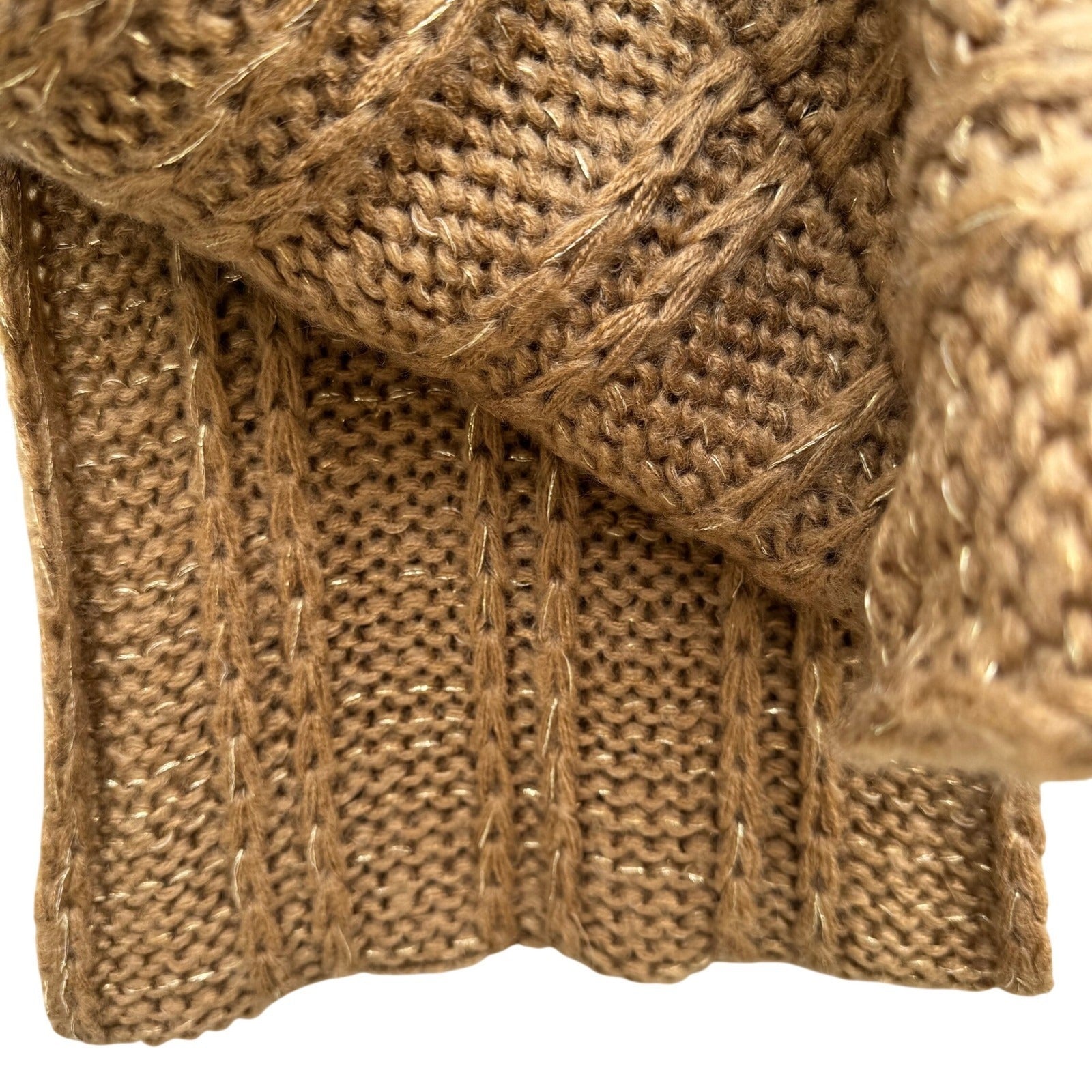 Isaac Mizrahi Womens Camel Gold Metallic Chunky Ribbed Knit Infinity Scarf OS