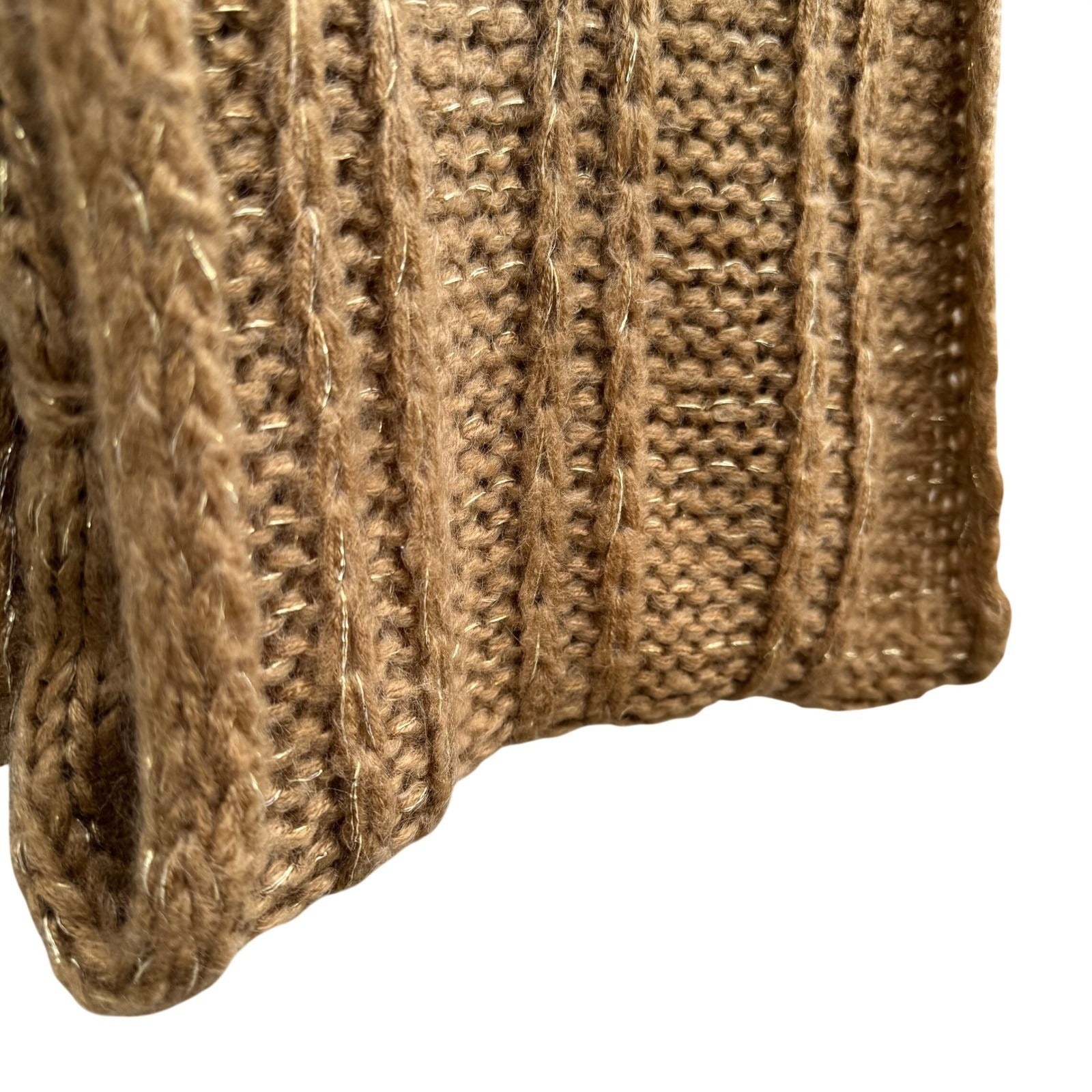 Isaac Mizrahi Womens Camel Gold Metallic Chunky Ribbed Knit Infinity Scarf OS