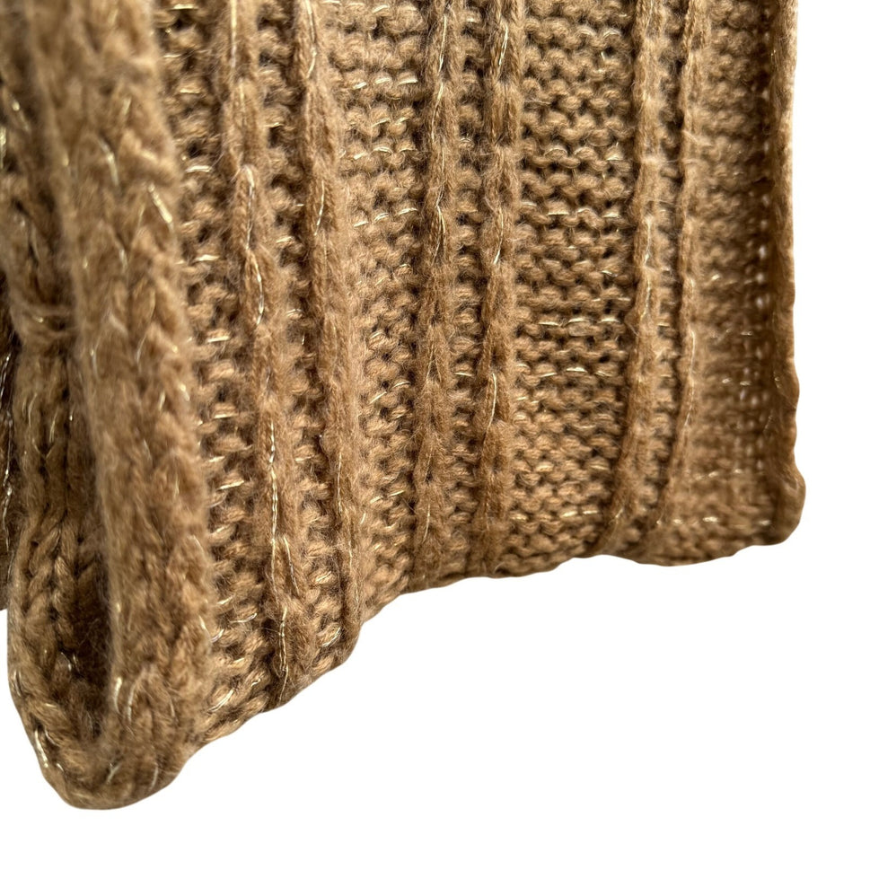 Isaac Mizrahi Womens Camel Gold Metallic Chunky Ribbed Knit Infinity Scarf OS