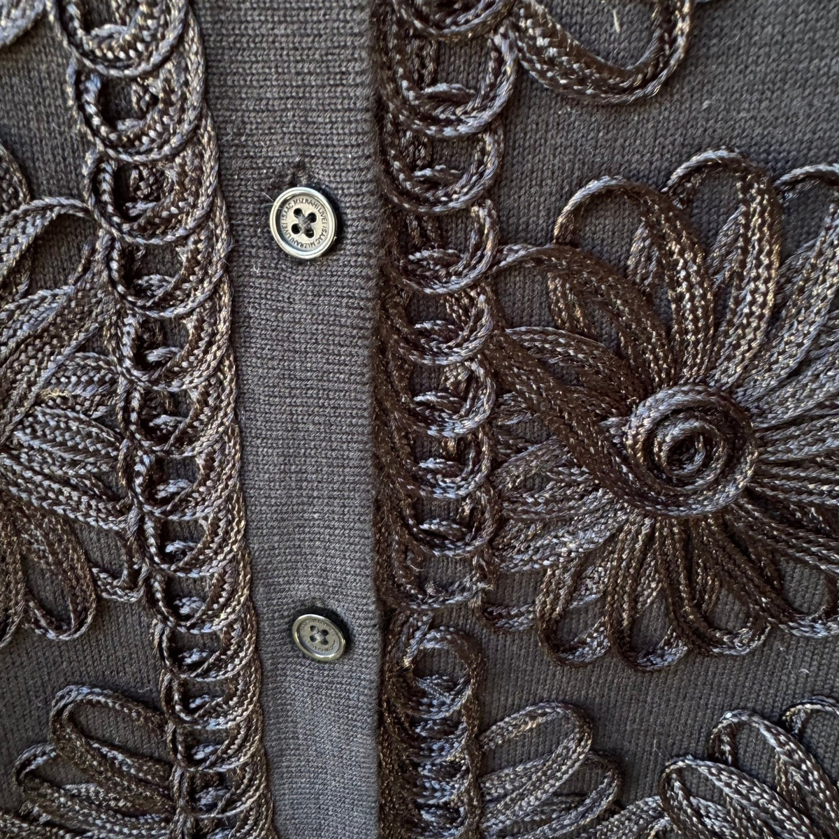 Isaac Mizrahi Floral Soutache Embroidered Knit Cardigan Sweater Black Womens L