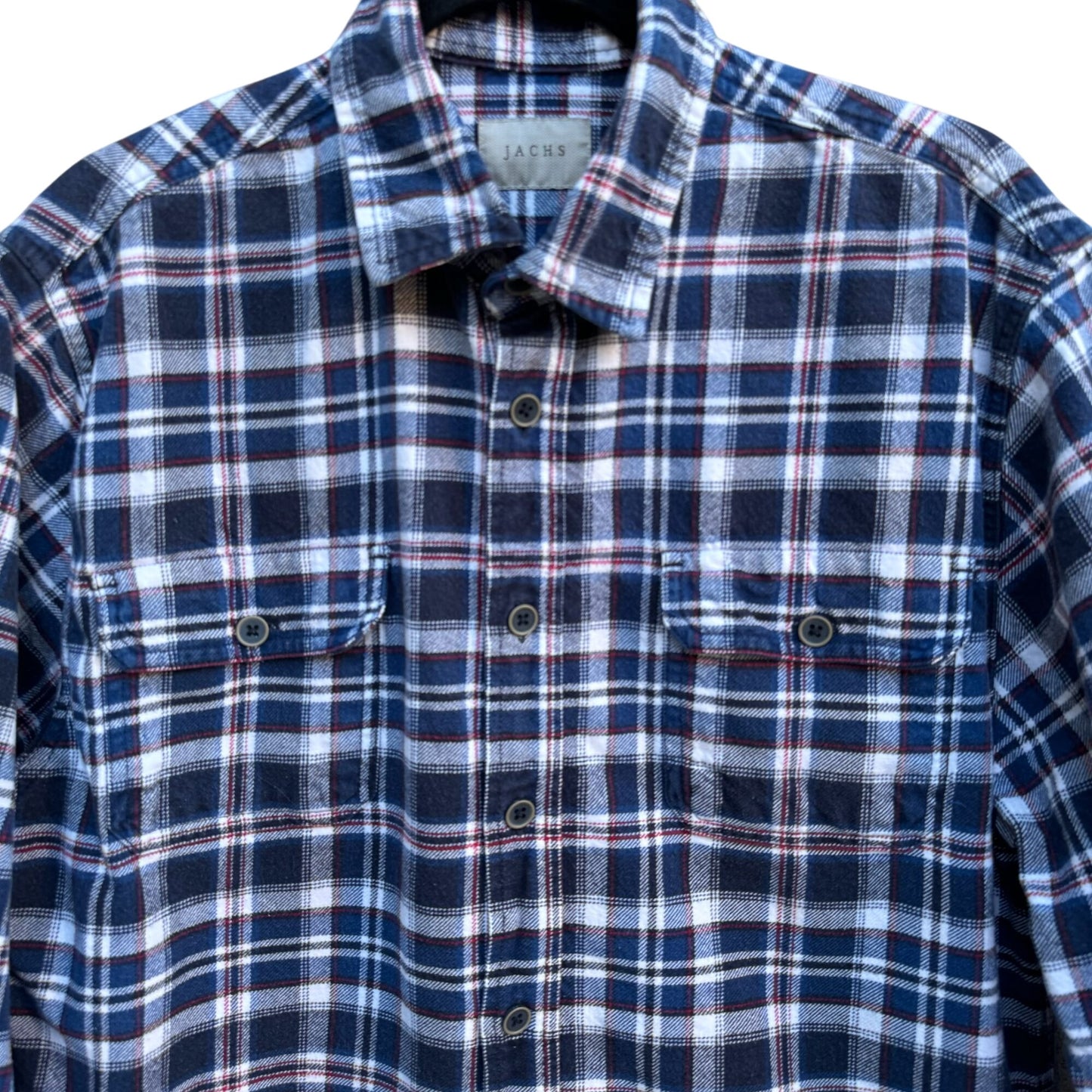 Jachs Mens Blue Plaid Long Sleeve Flannel Cotton Outdoor Grunge Work Shirt Large