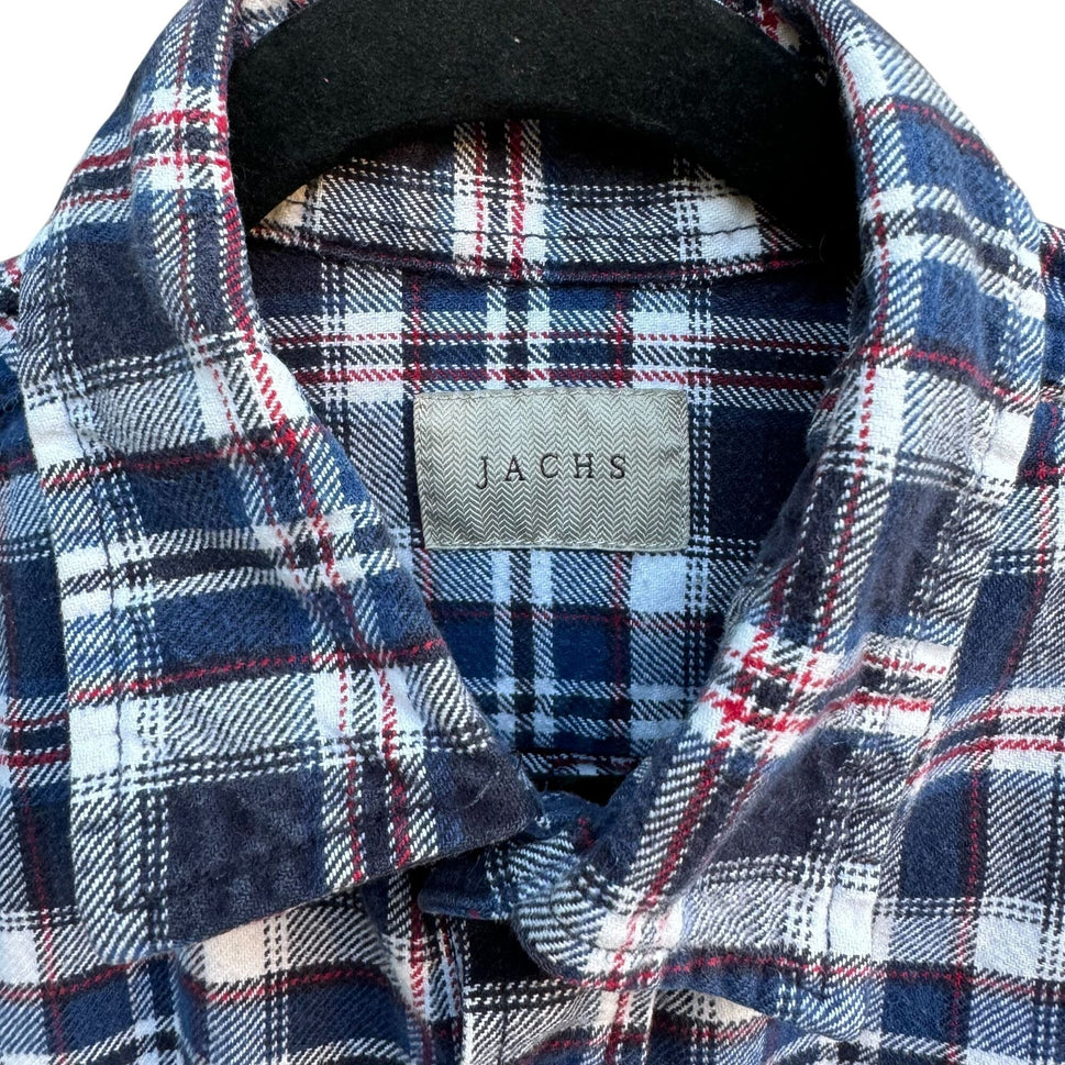 Jachs Mens Blue Plaid Long Sleeve Flannel Cotton Outdoor Grunge Work Shirt Large