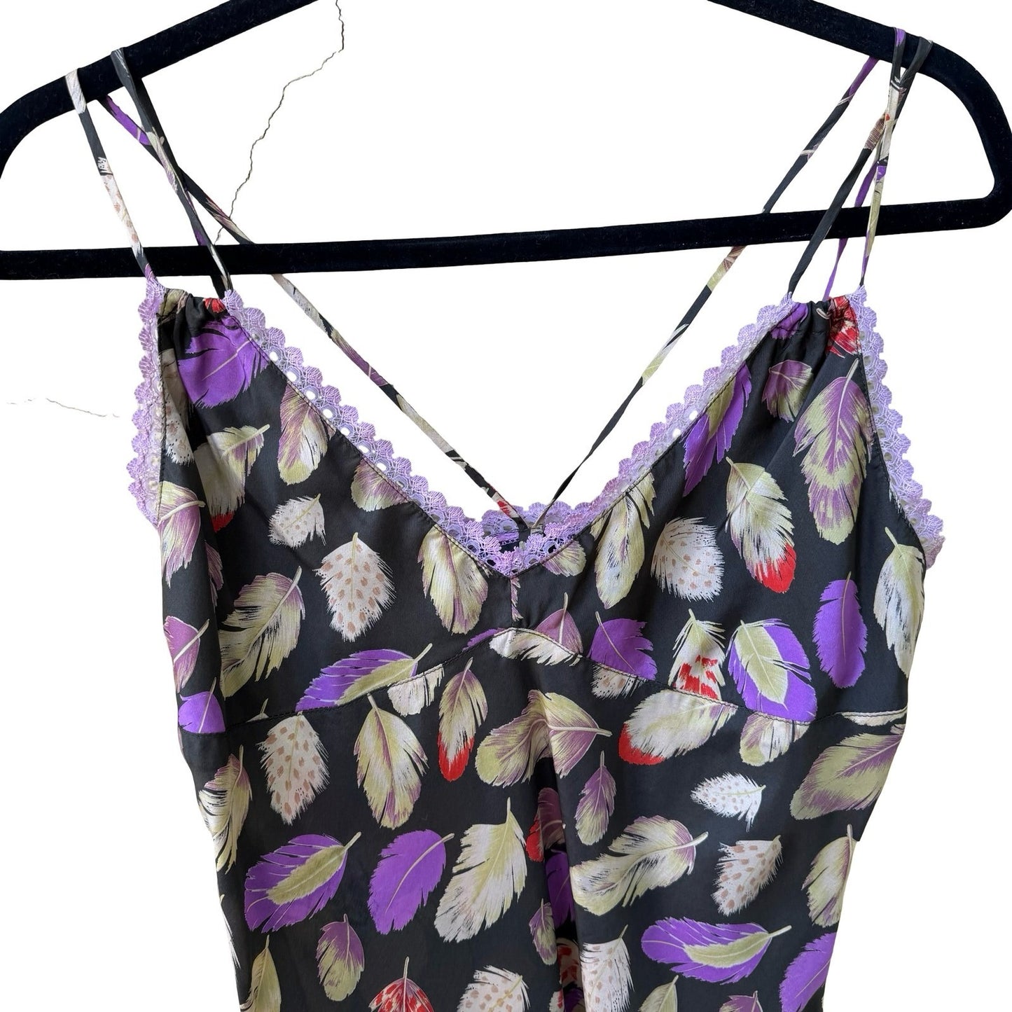 Poleci Y2K Boho Festival Whimsigoth Indie Feather Print Lace Trim Camisole Top S