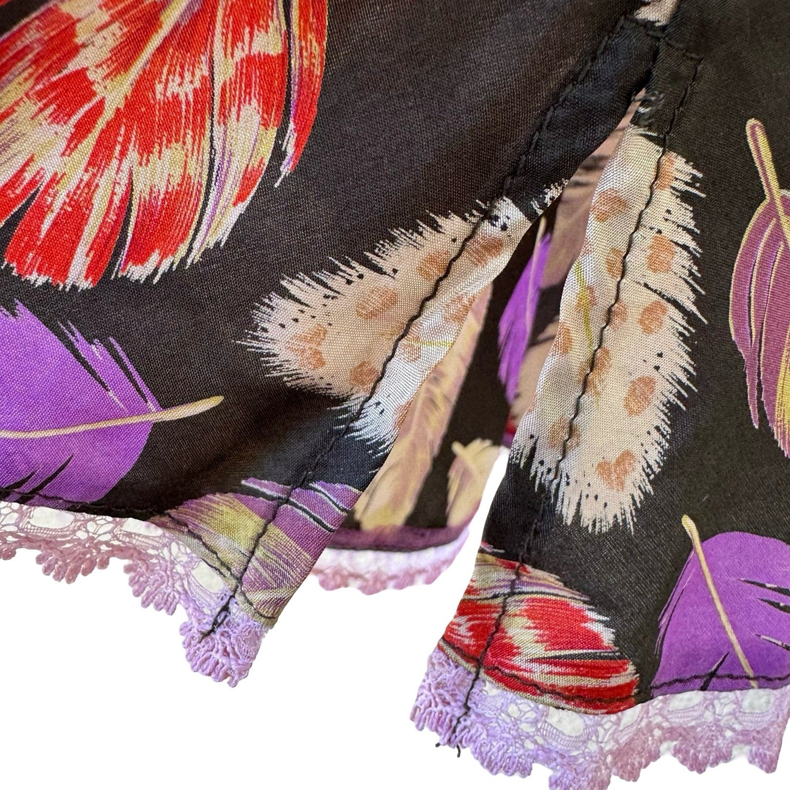 Poleci Y2K Boho Festival Whimsigoth Indie Feather Print Lace Trim Camisole Top S