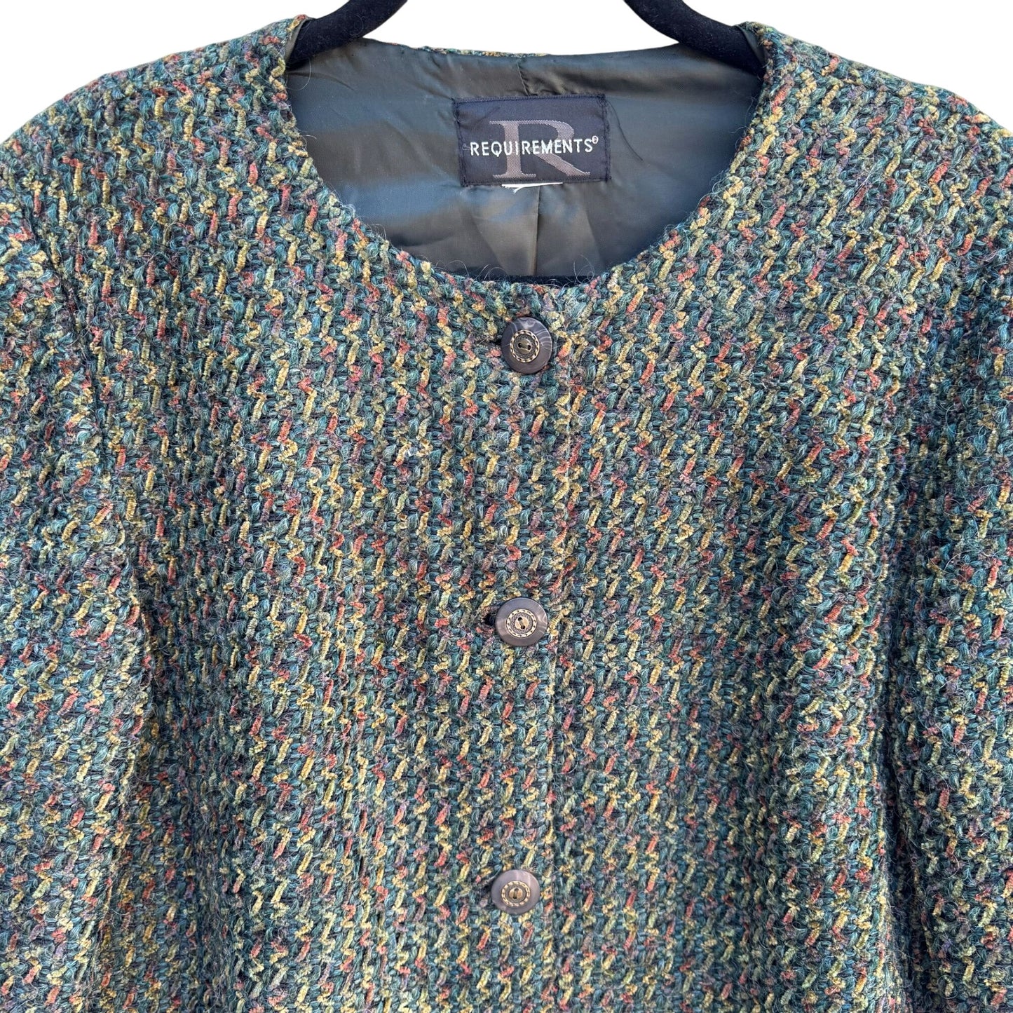 Requirements Boucle Tweed Academia Womens Green Textured Button-Up Jacket Blazer