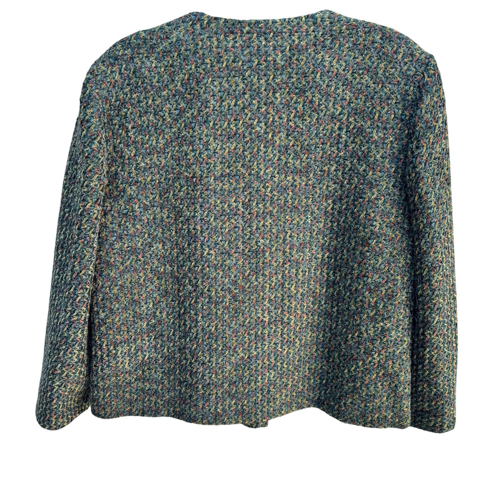 Requirements Boucle Tweed Academia Womens Green Textured Button-Up Jacket Blazer