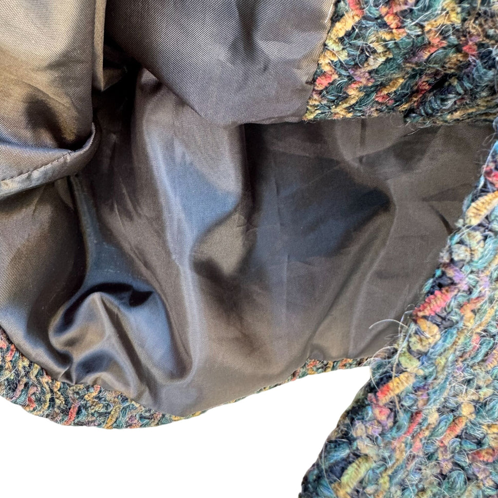 Requirements Boucle Tweed Academia Womens Green Textured Button-Up Jacket Blazer