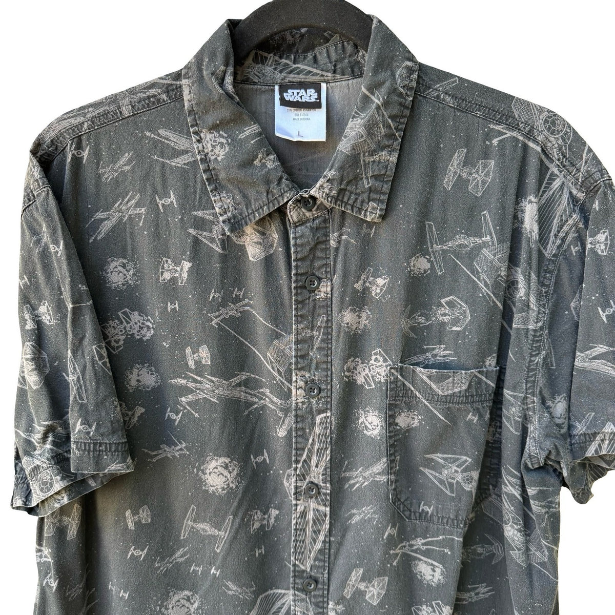 Star Wars Galactic Starship Sci-Fi TIE Fighter Nerd Geek Space Shirt Grey Mens L