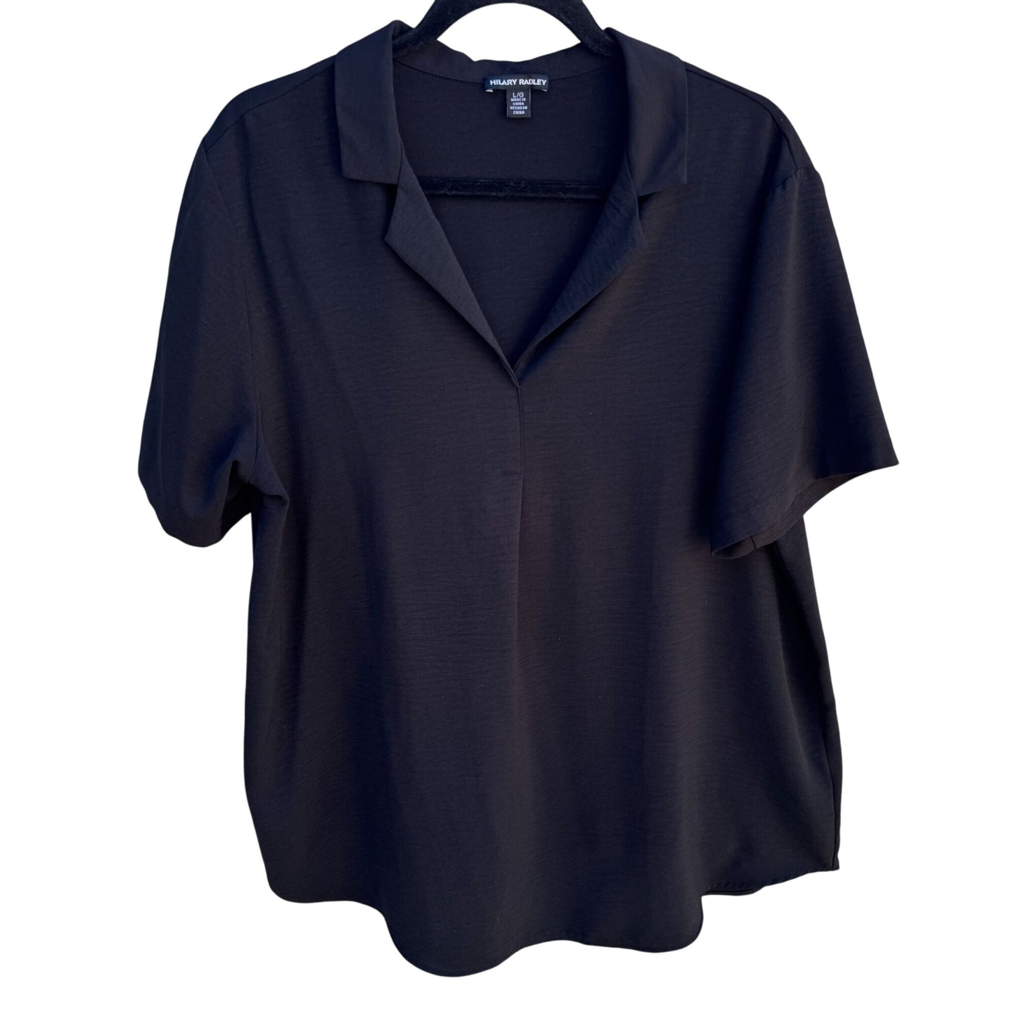 Hilary Radley Womens Black Polo Style Stretch Lightweight Short Sleeve Top L