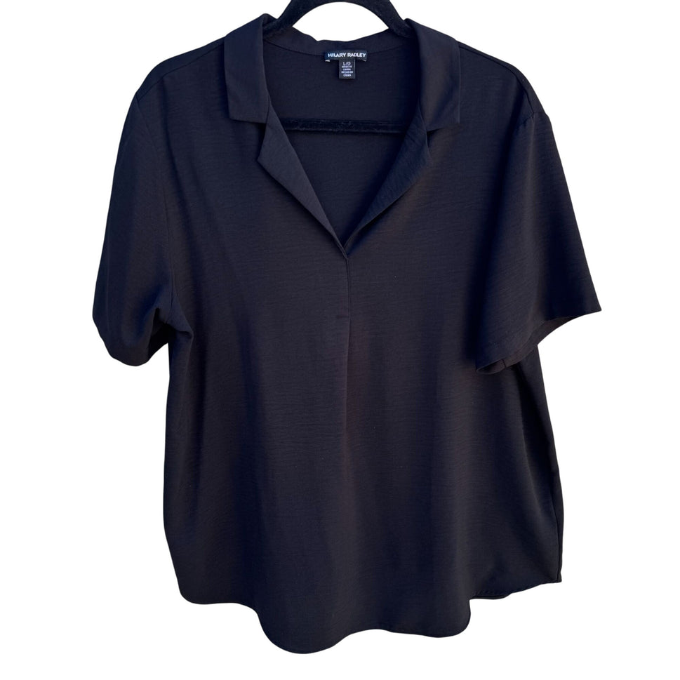 Hilary Radley Womens Black Polo Style Stretch Lightweight Short Sleeve Top L