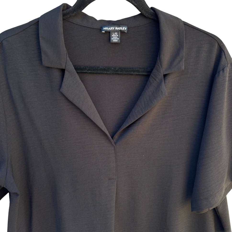 Hilary Radley Womens Black Polo Style Stretch Lightweight Short Sleeve Top L