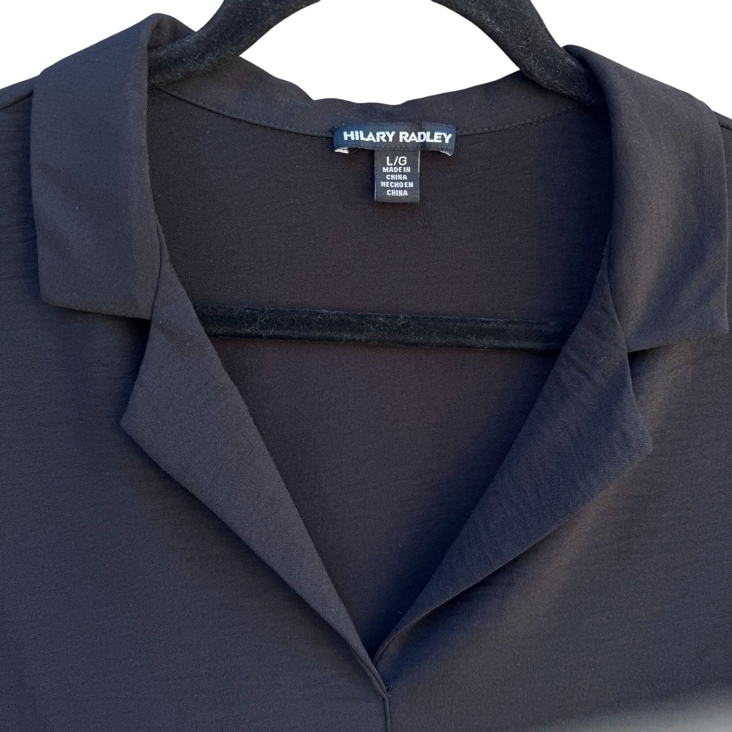 Hilary Radley Womens Black Polo Style Stretch Lightweight Short Sleeve Top L