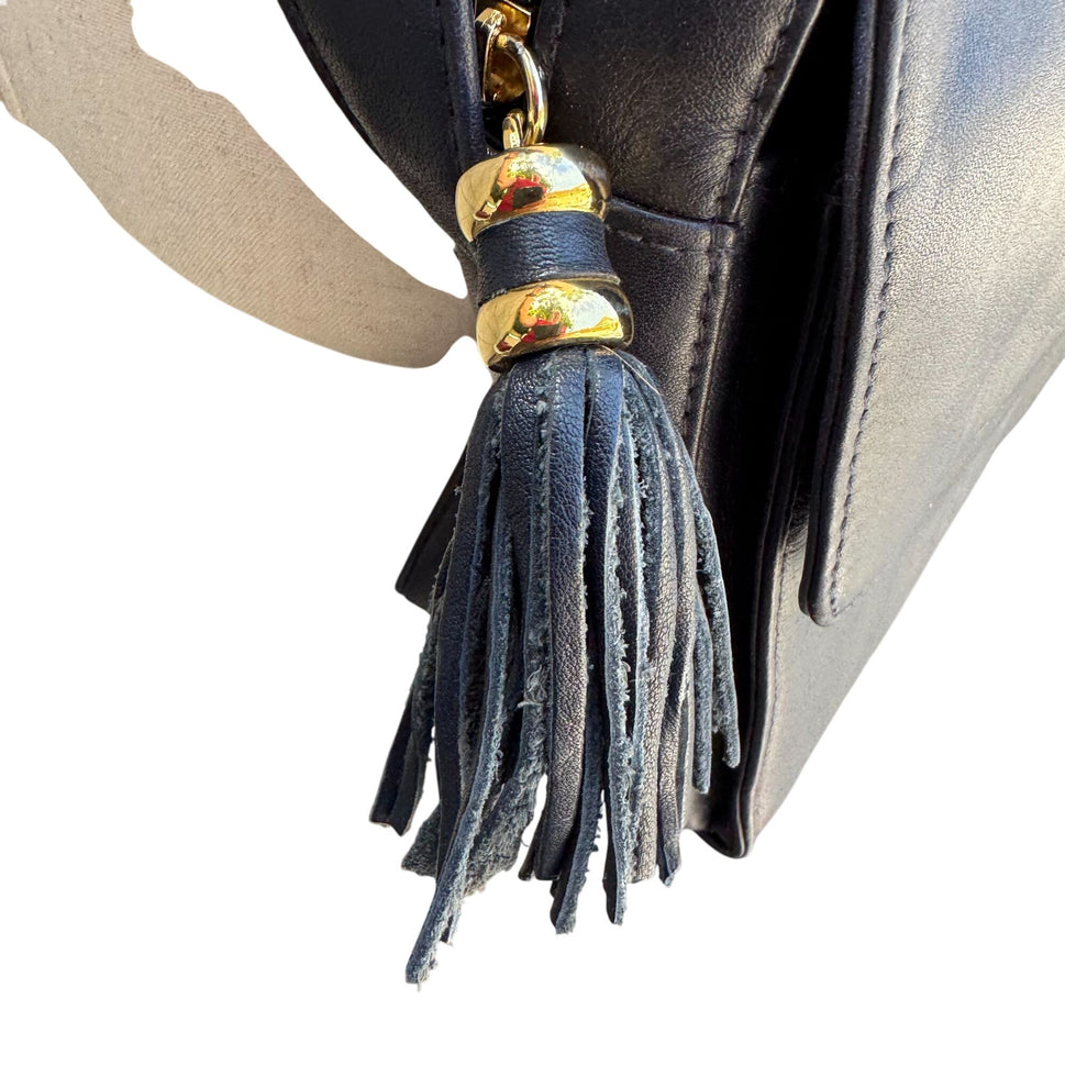 Giani Bernini Womens Navy Leather Tassel Accent Zip Close Crossbody Shoulder Bag